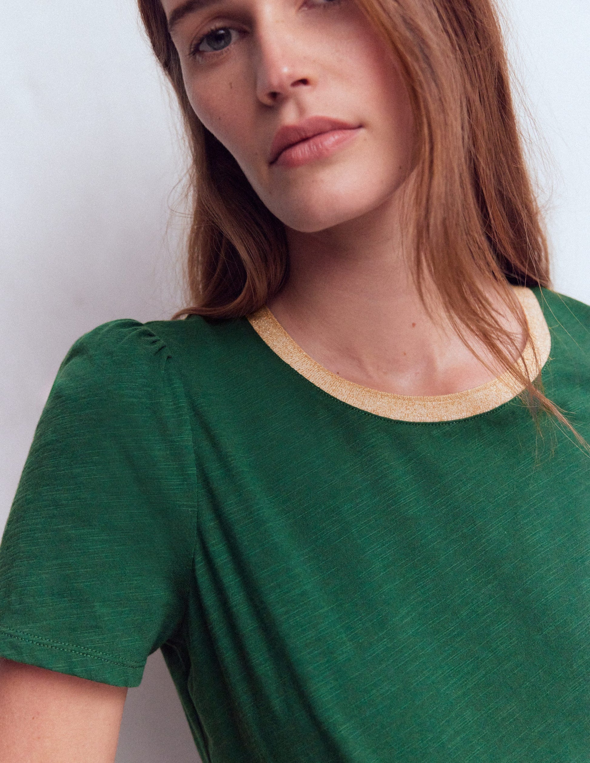 Metallic Trim T-Shirt-Trekking Green-2