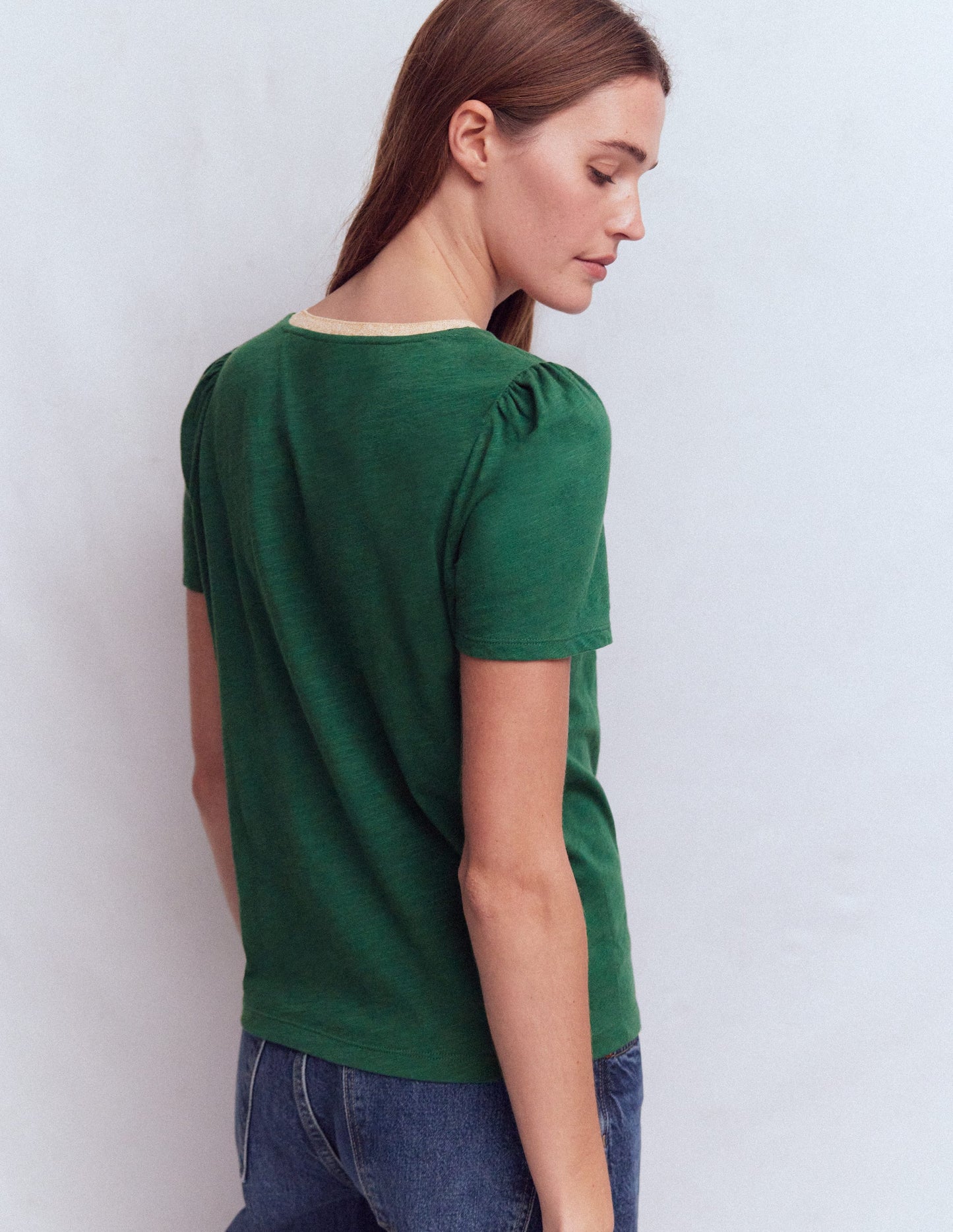 Metallic Trim T-Shirt-Trekking Green