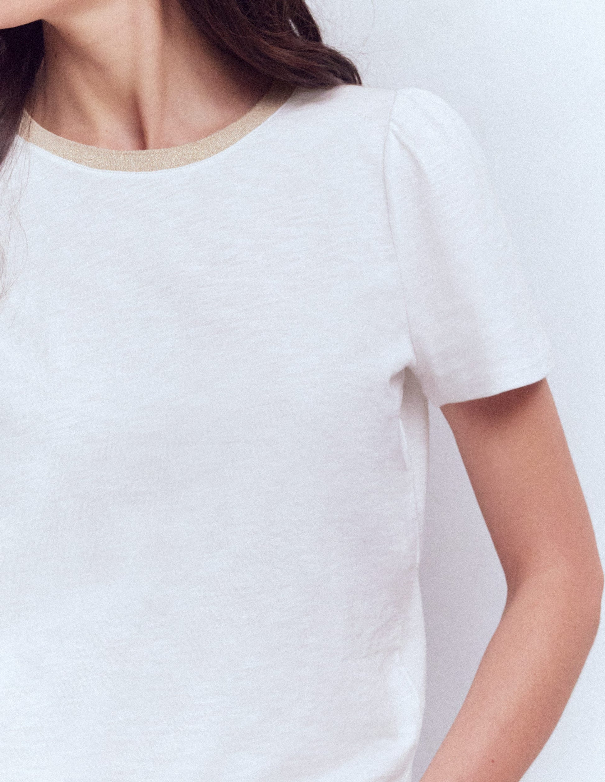 Metallic Trim T-Shirt-White-2