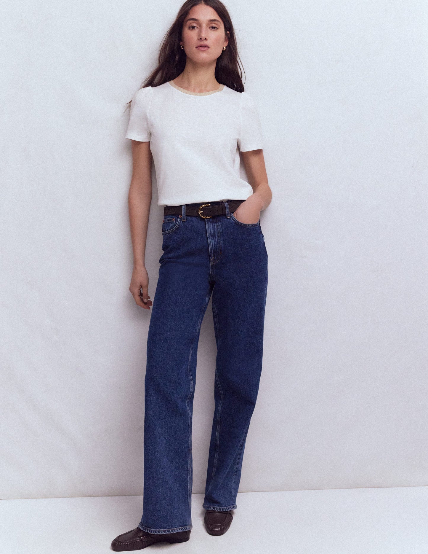 Metallic Trim T-Shirt-White