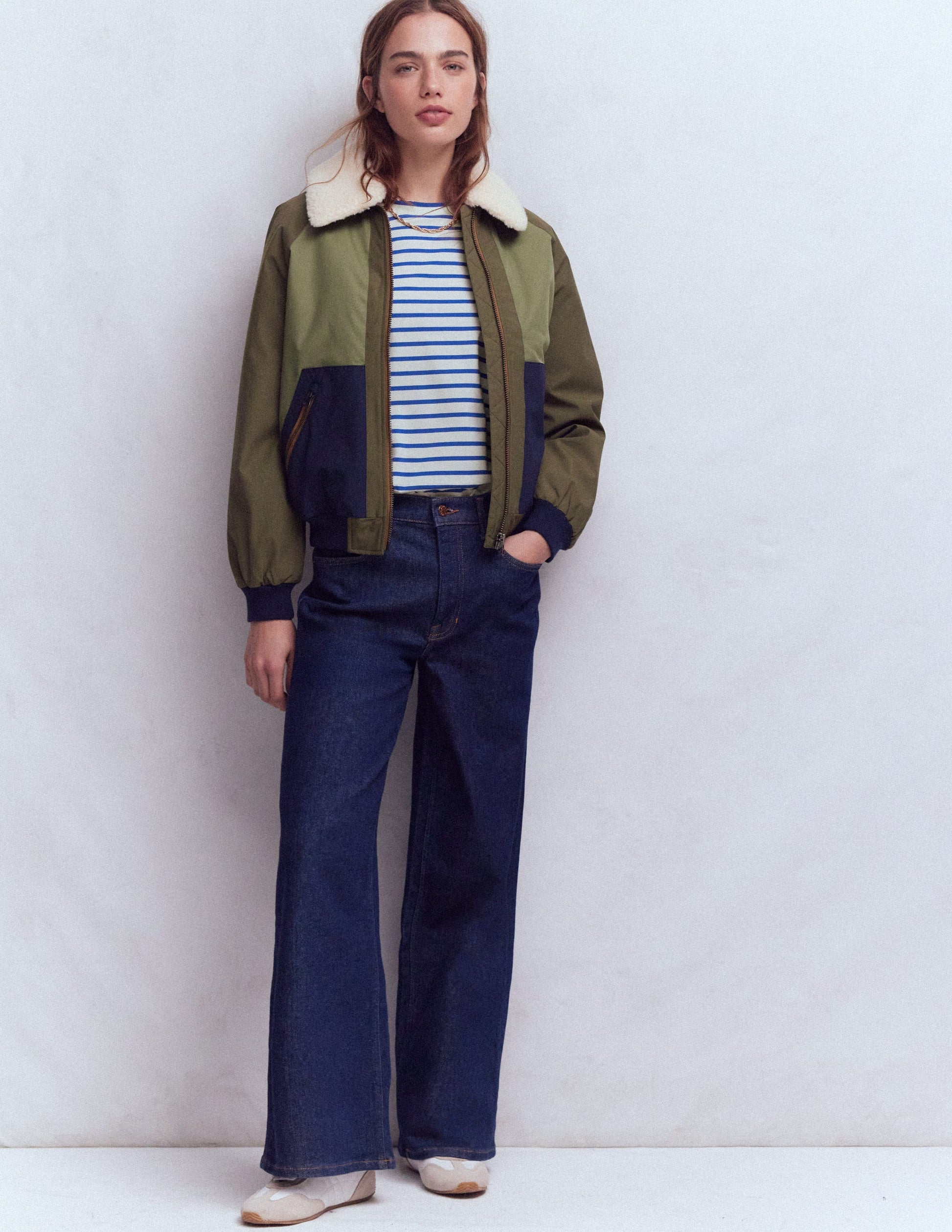 Pleat Sleeve Stripe Top-Beaucoup Blue and Ivory Stripe-1