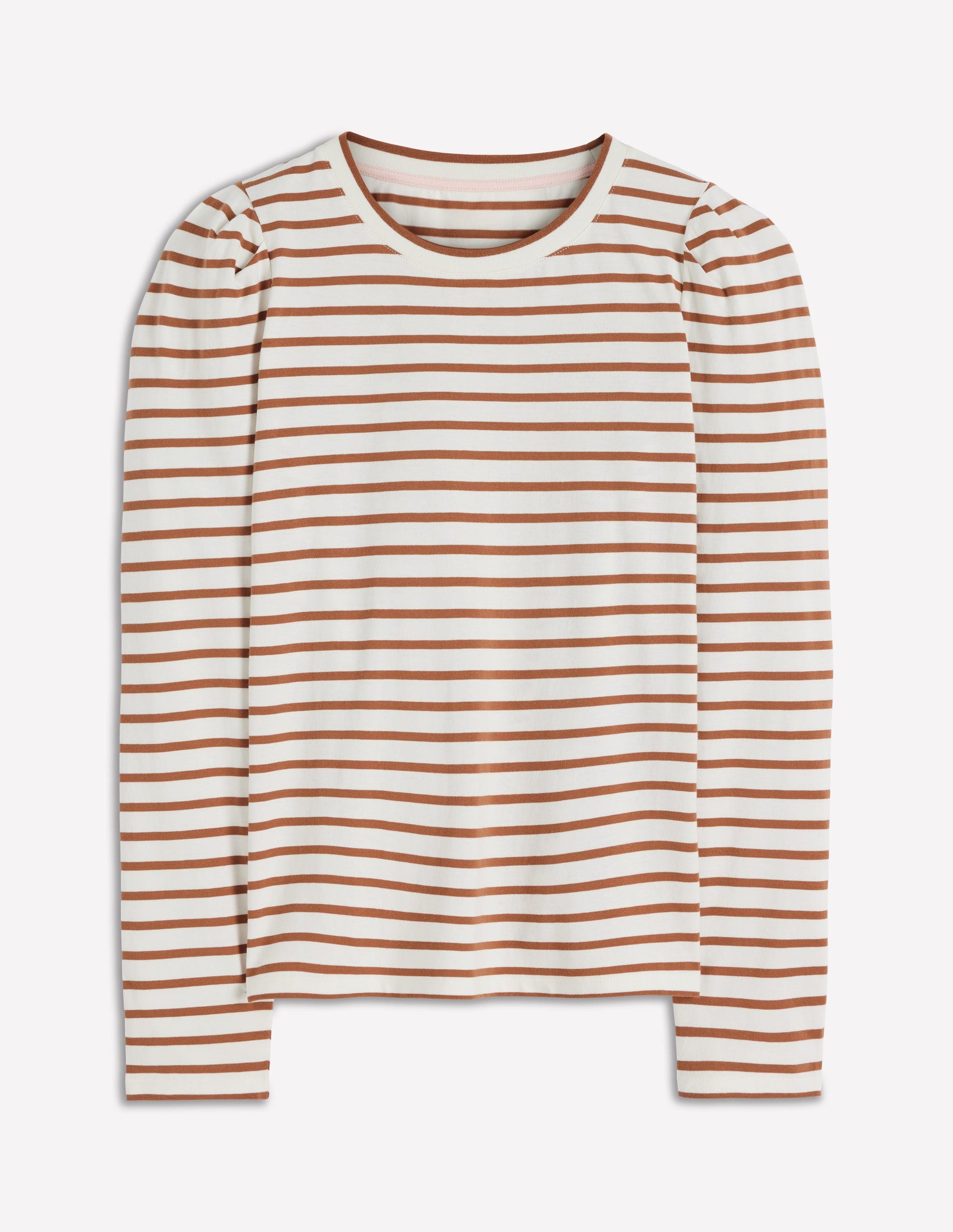 Pleat Sleeve Stripe Top-Ginger and Ivory Stripe-4