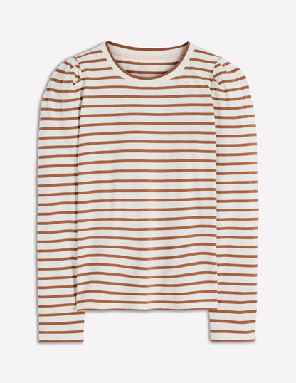 Pleat Sleeve Stripe Top-Ginger and Ivory Stripe-4