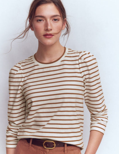 Pleat Sleeve Stripe Top-Ginger and Ivory Stripe-2