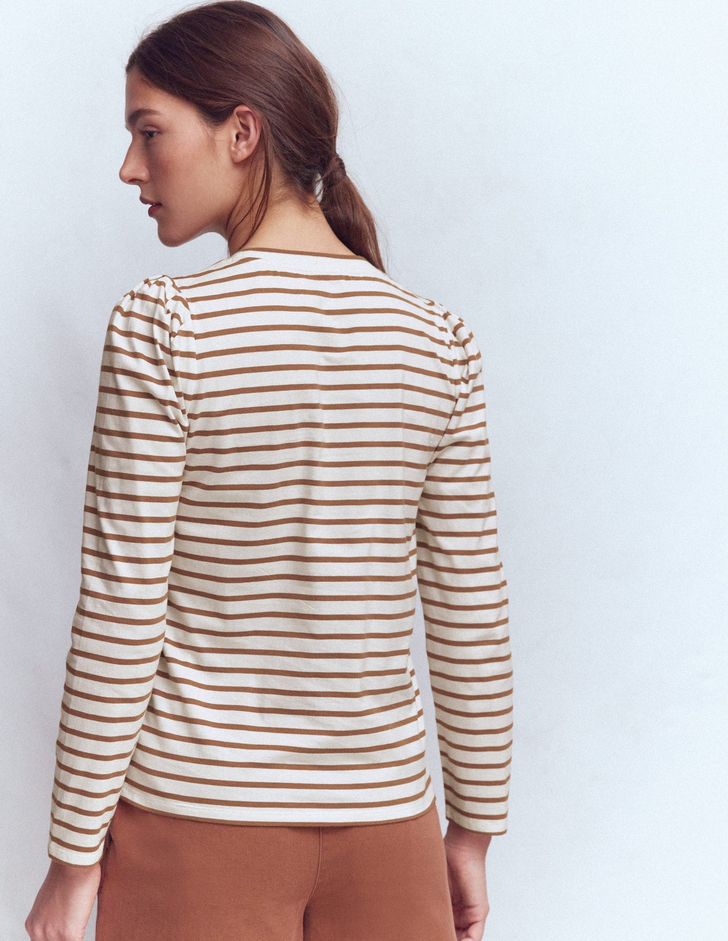 Pleat Sleeve Stripe Top-Ginger and Ivory Stripe