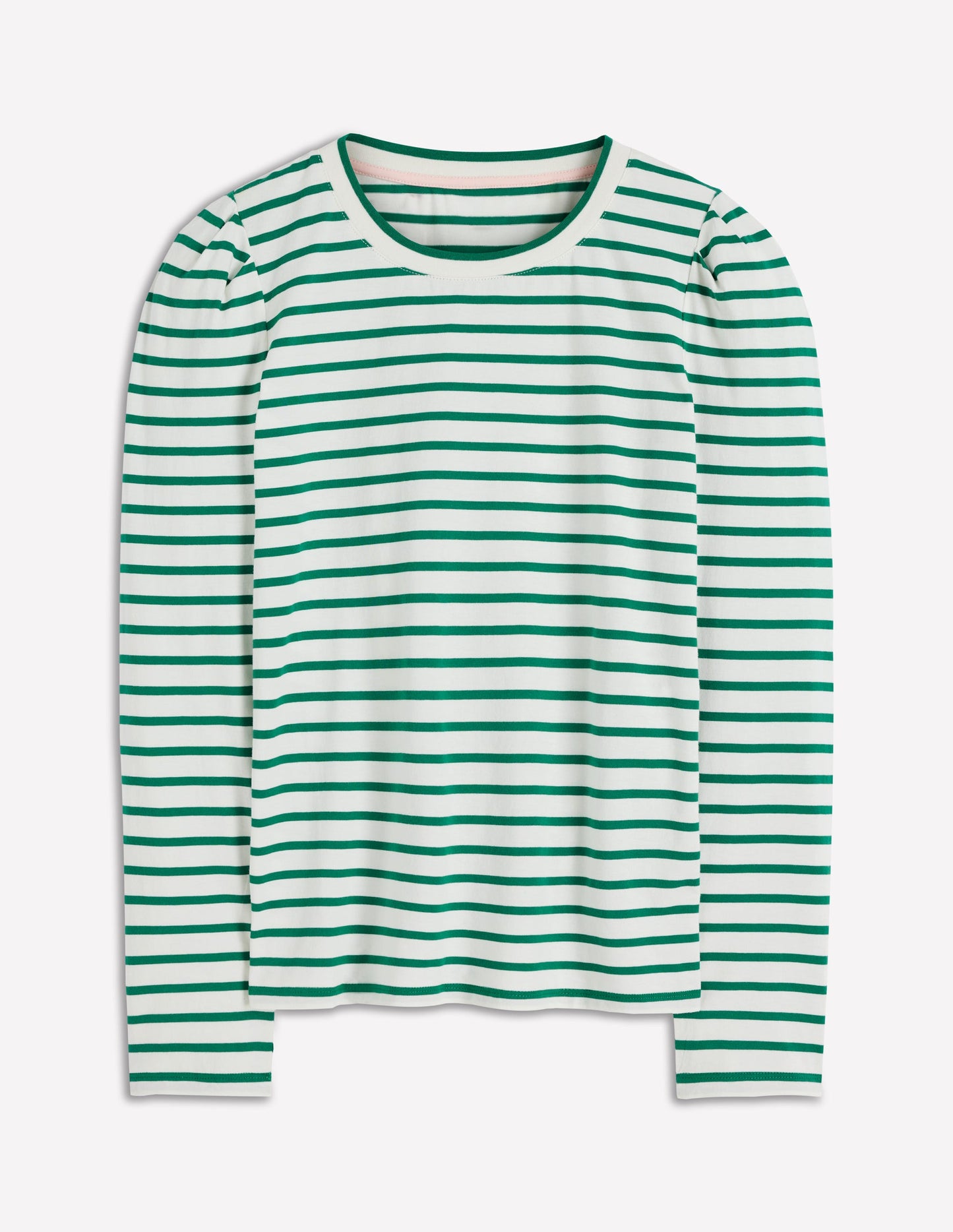 Pleat Sleeve Stripe Top-Jewel Green and Ivory Stripe