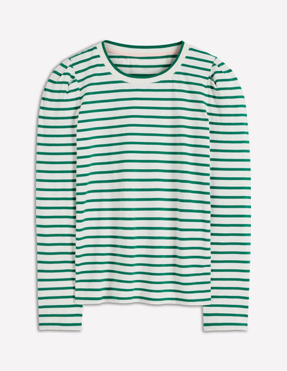 Pleat Sleeve Stripe Top-Jewel Green and Ivory Stripe-6