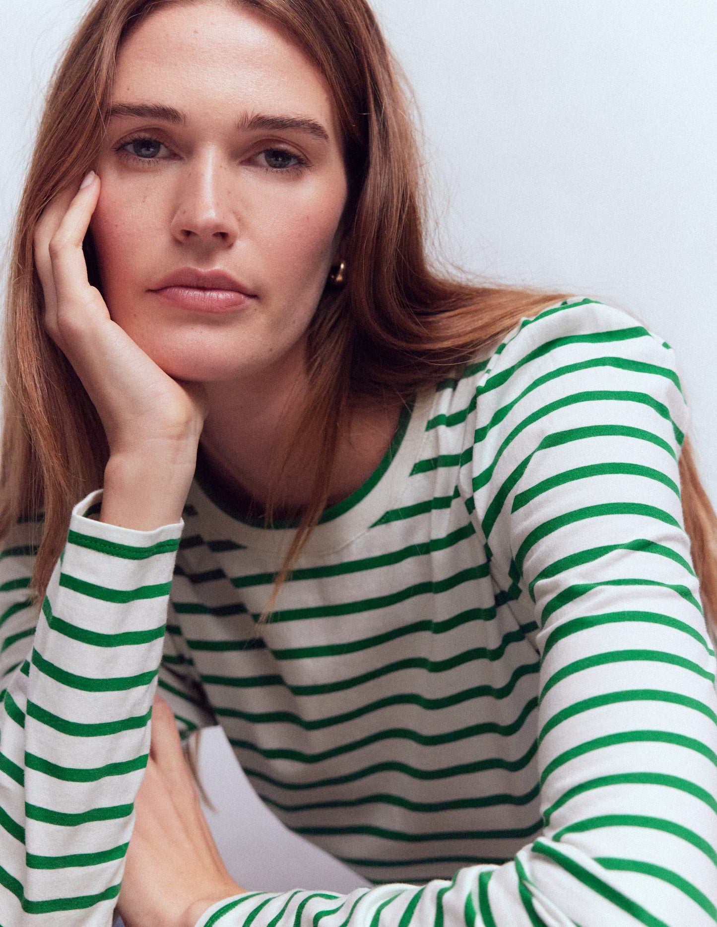 Pleat Sleeve Stripe Top-Jewel Green and Ivory Stripe