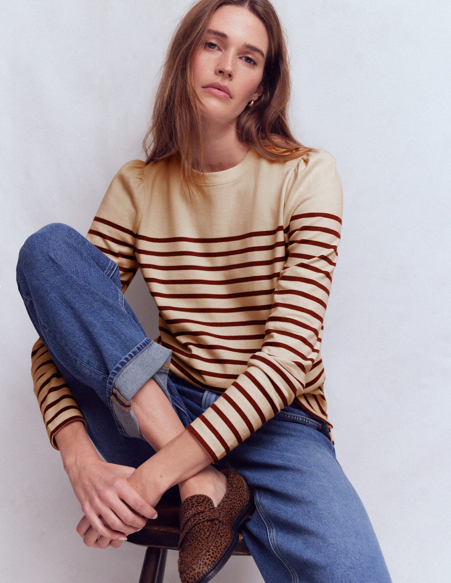 Button Shoulder Mariner-Ivory & Hot Chocolate Stripe