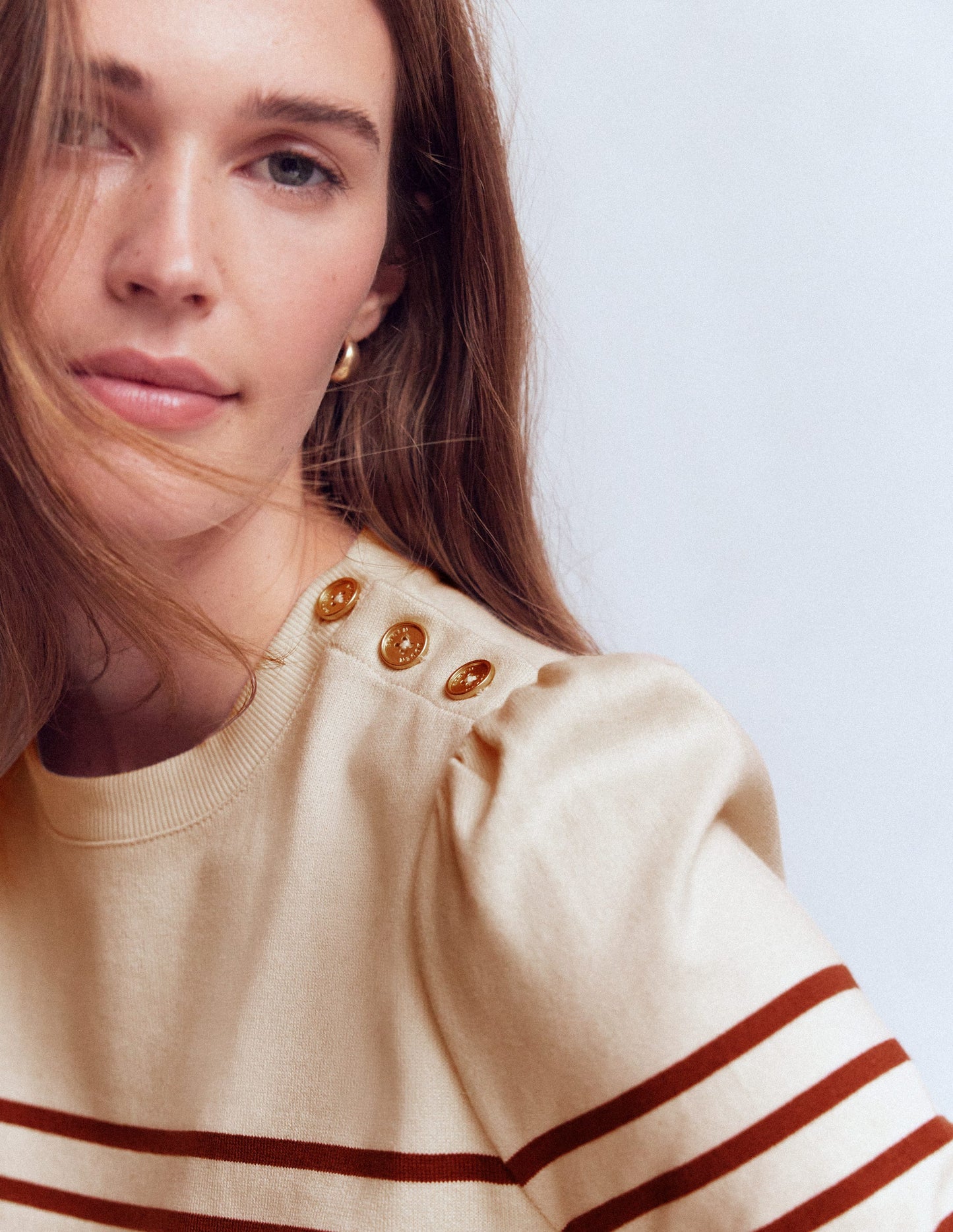 Button Shoulder Mariner-Ivory & Hot Chocolate Stripe