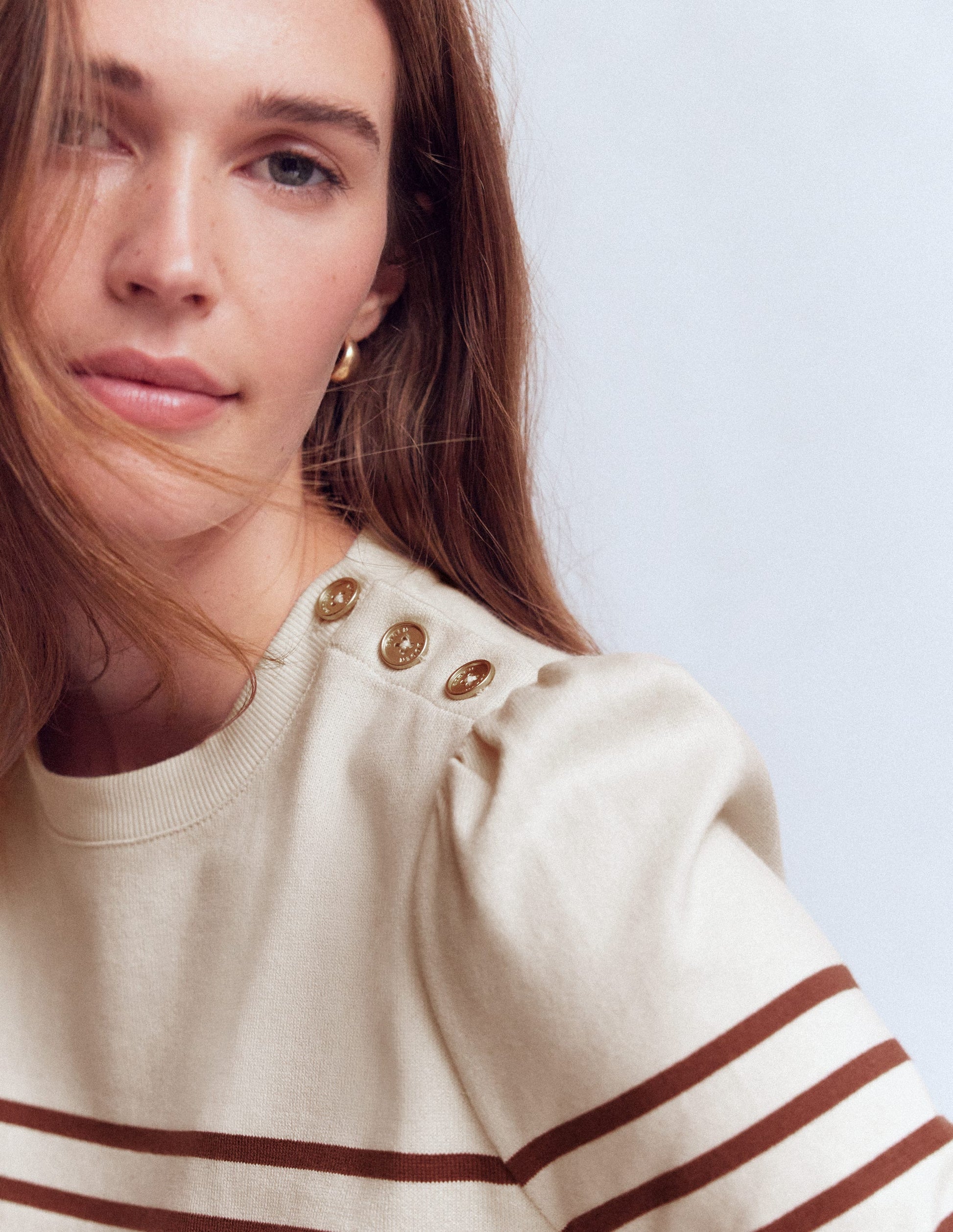 Button Shoulder Mariner-Ivory & Hot Chocolate Stripe-2