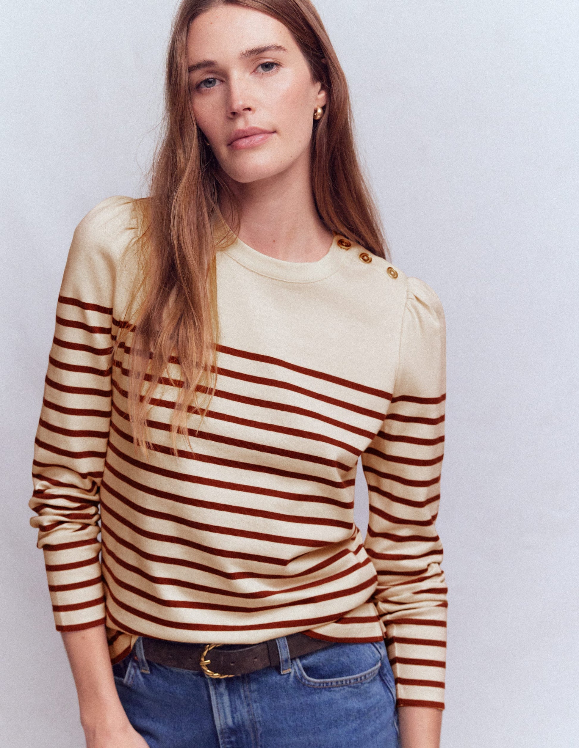 Button Shoulder Mariner-Ivory & Hot Chocolate Stripe-4