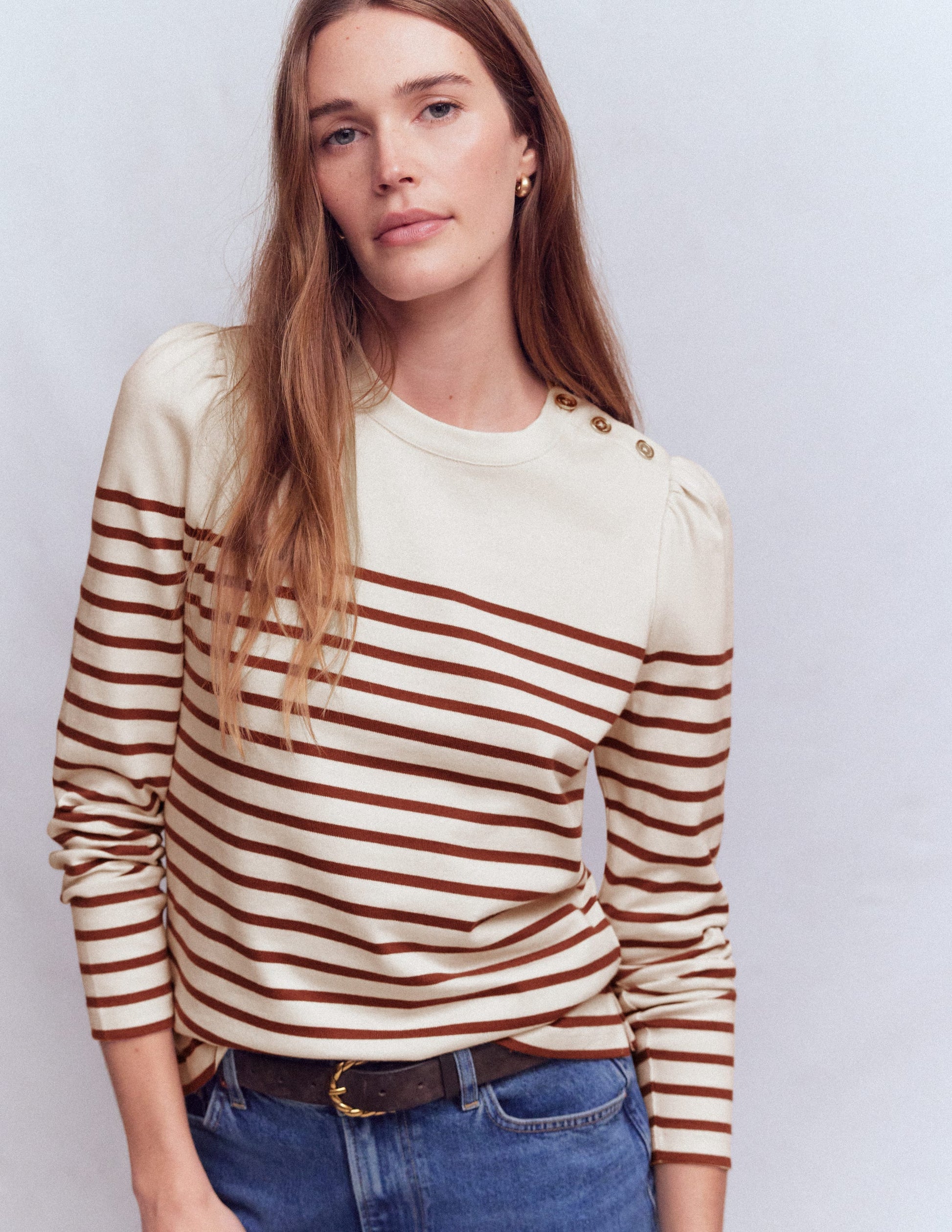 Button Shoulder Mariner-Ivory & Hot Chocolate Stripe-4