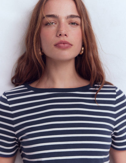 Olivia Short Sleeve Breton-Navy, Ivory-1