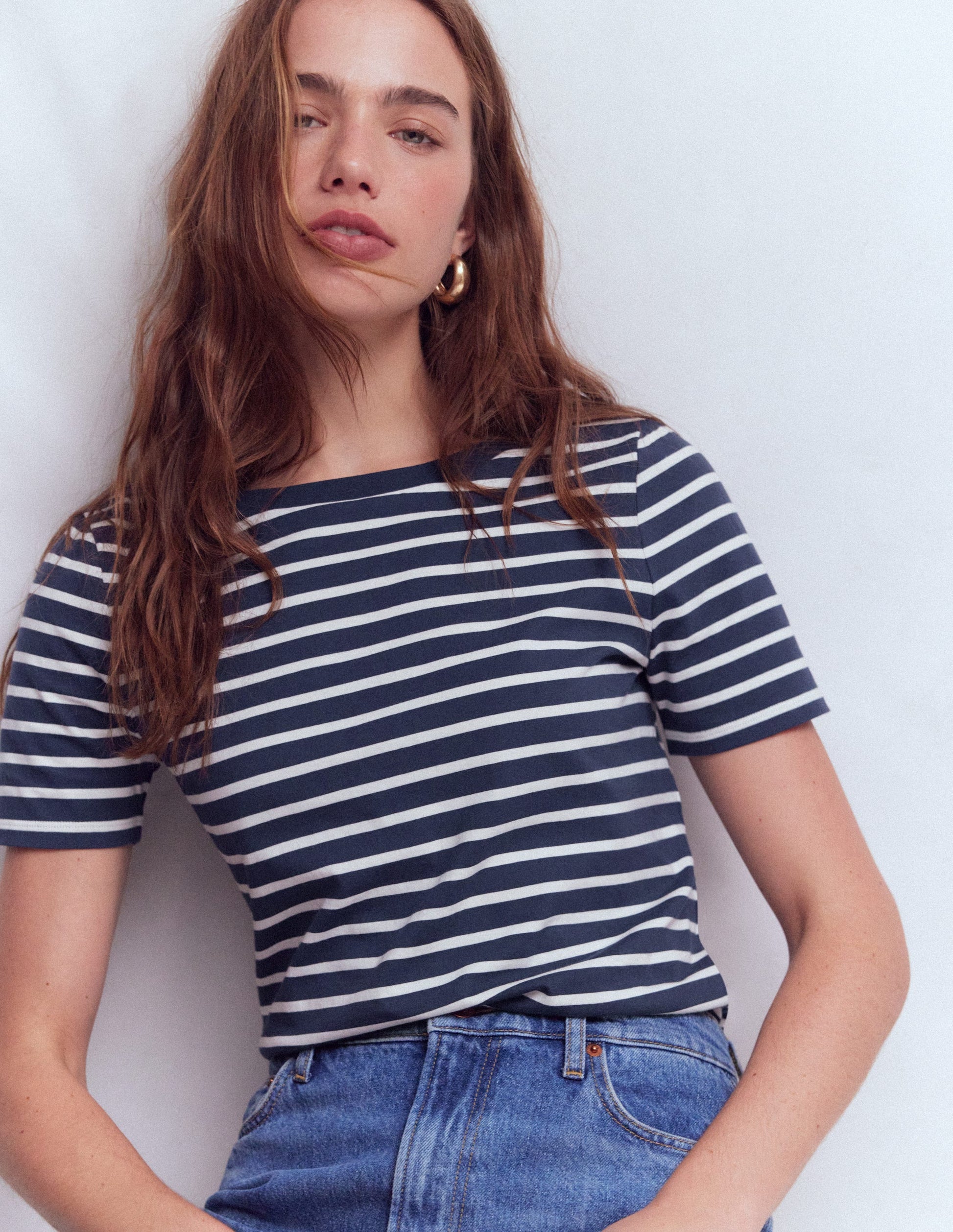 Olivia Short Sleeve Breton-Navy, Ivory-2
