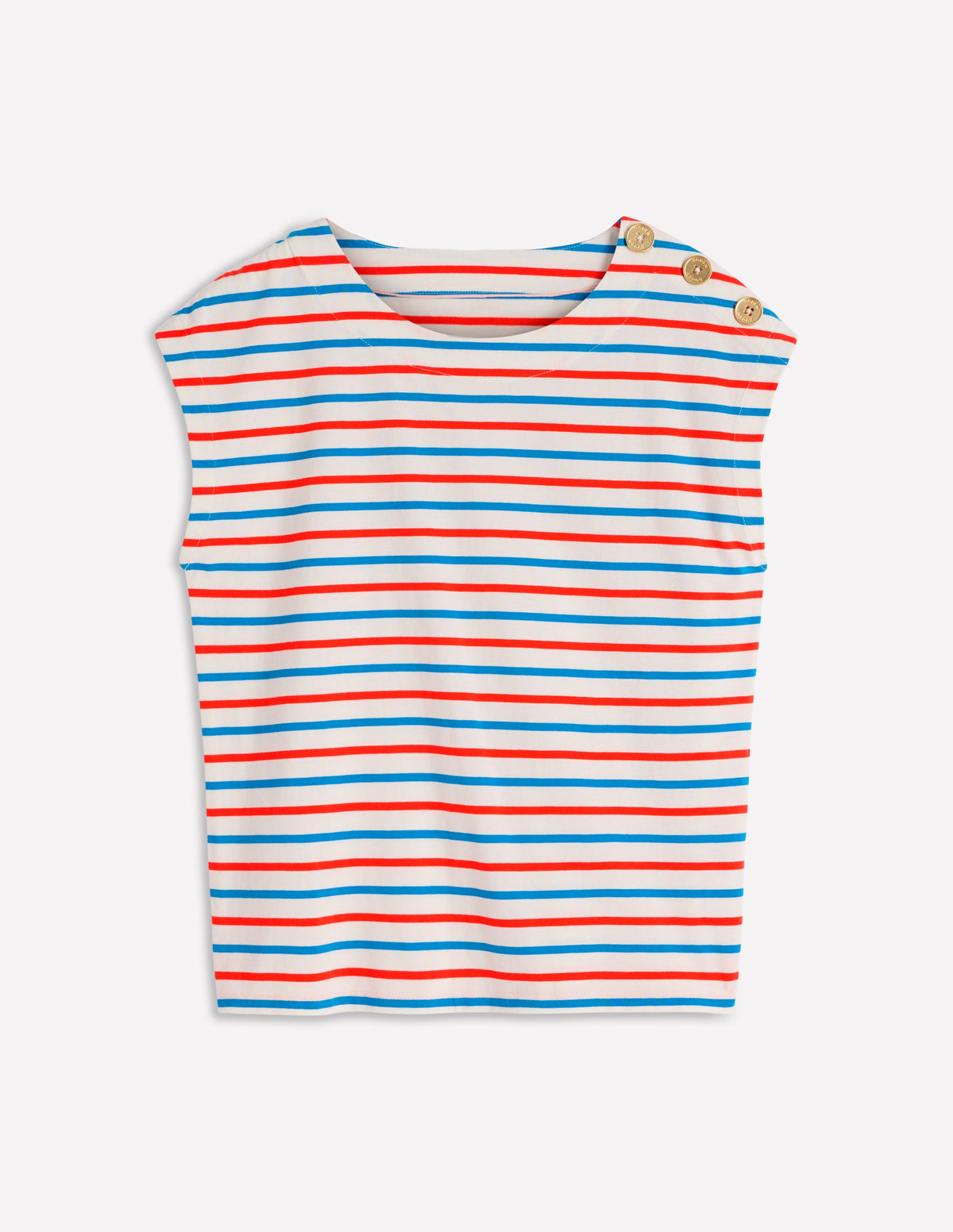 Button Detail T-Shirt-Fire Cracker, King Fisher Blue - Image 5