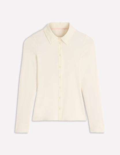 Collared Button Through Top-Ivory-6