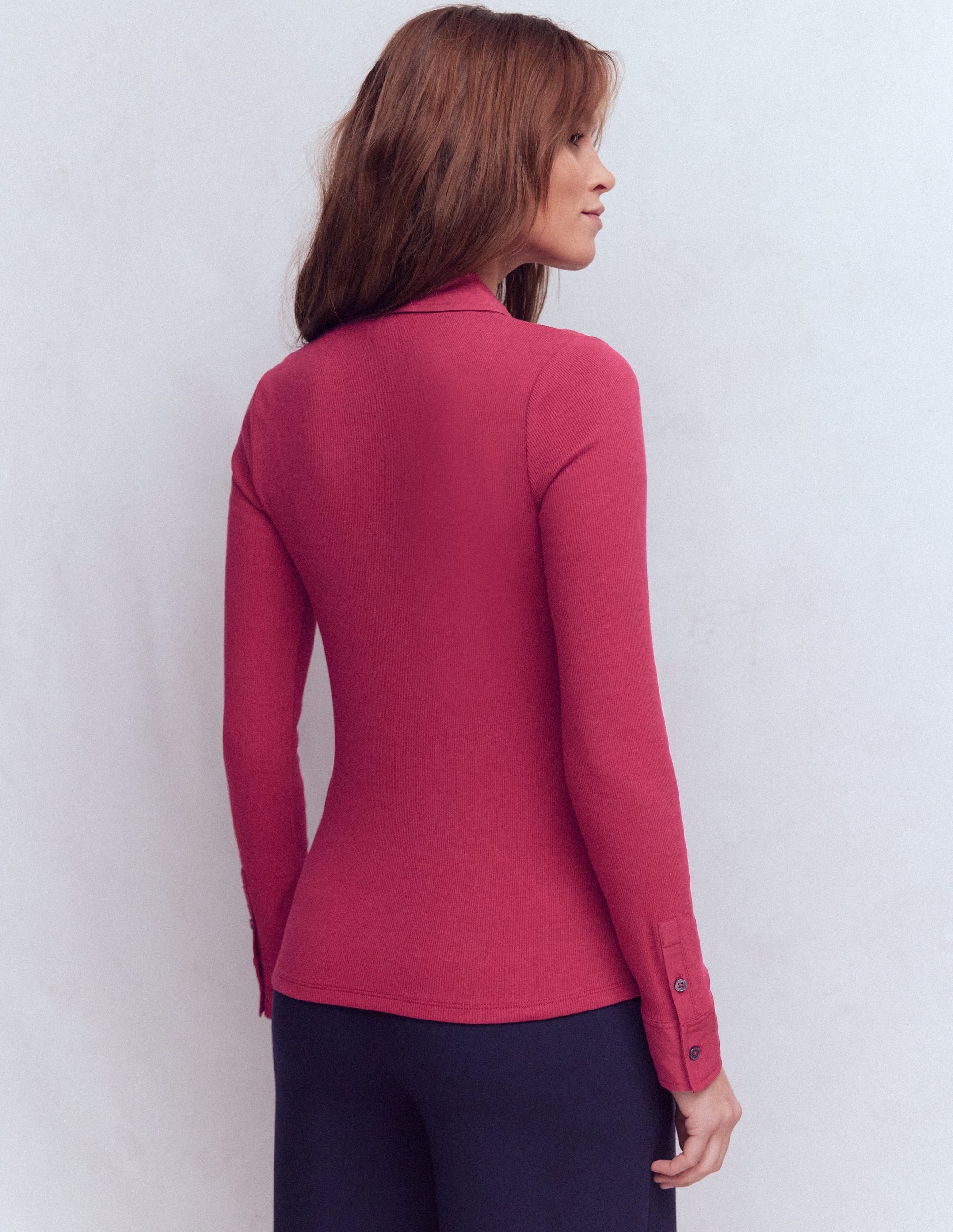 Collared Button Through Top-Ruby Red - Image 3