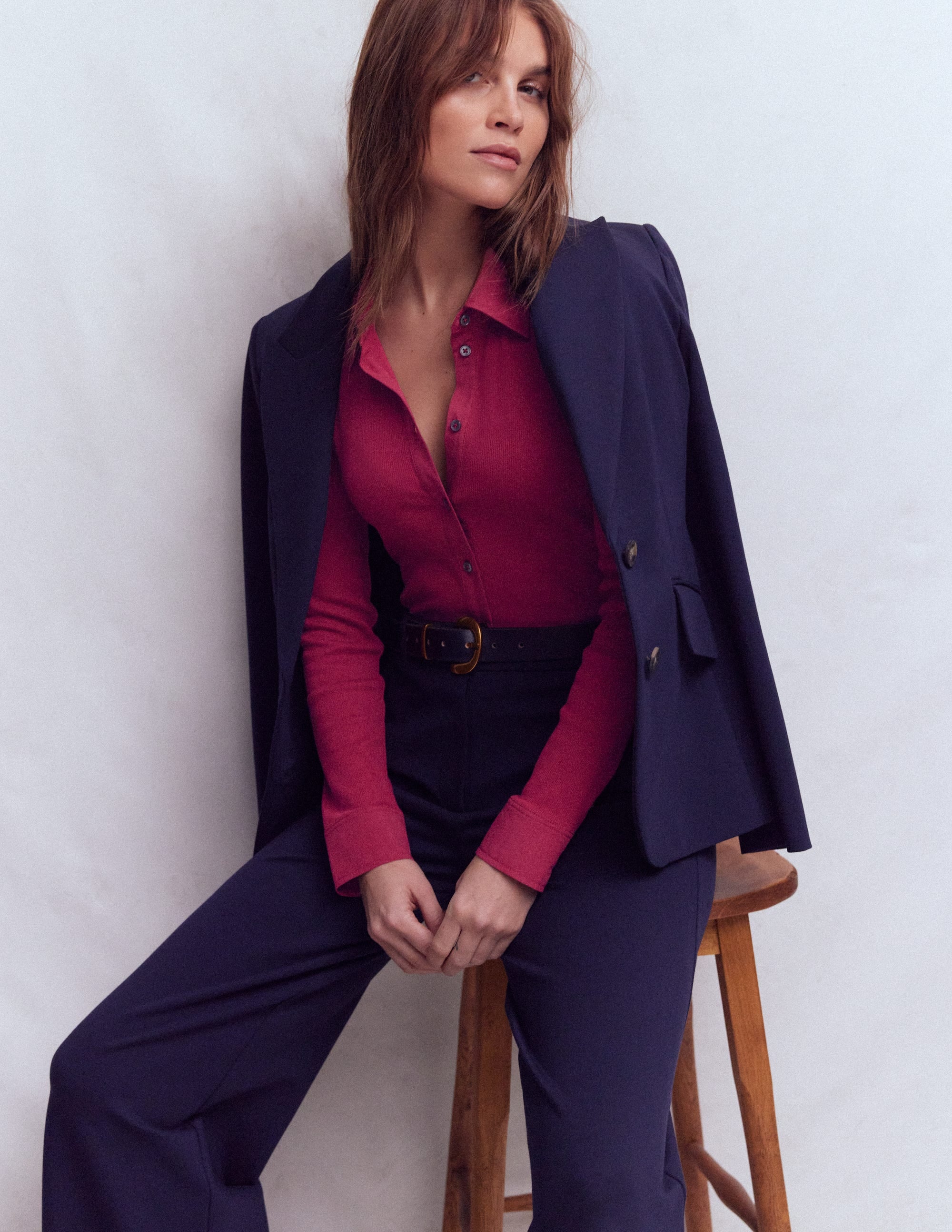 Collared Button Through Top-Ruby Red - Image 5
