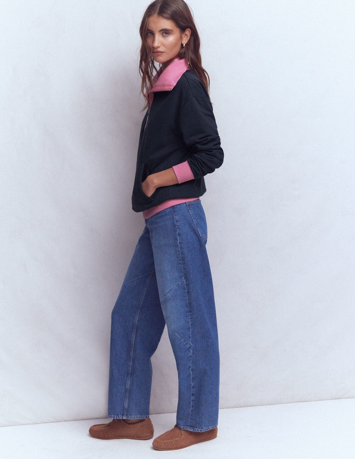 Colourblock Sweatshirt-Pink and Navy