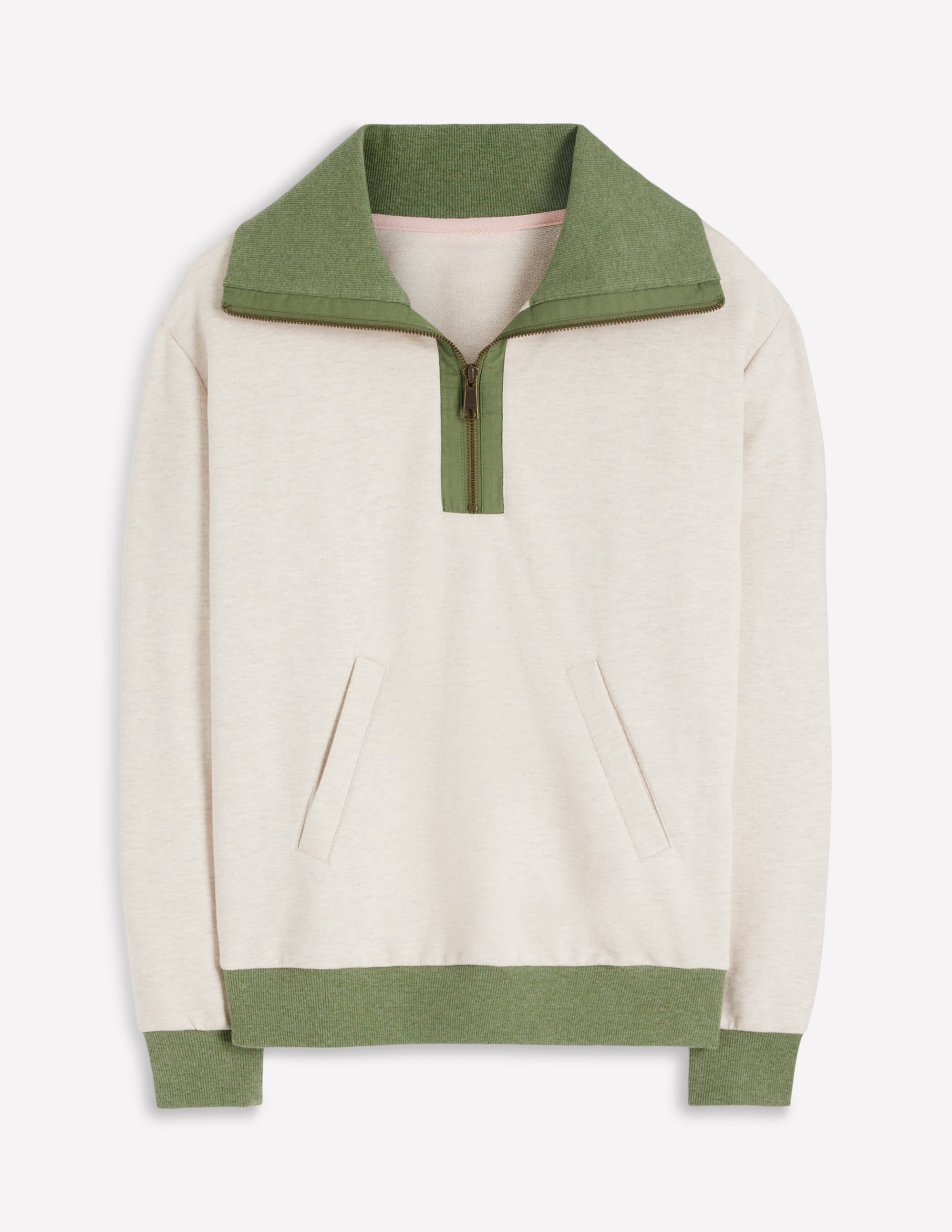 Colourblock Sweatshirt-Khaki and Oatmeal Marl - Image 5