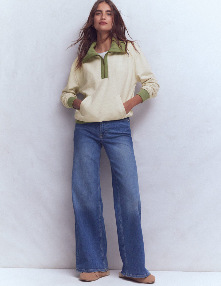 Colourblock Sweatshirt-Khaki and Oatmeal Marl