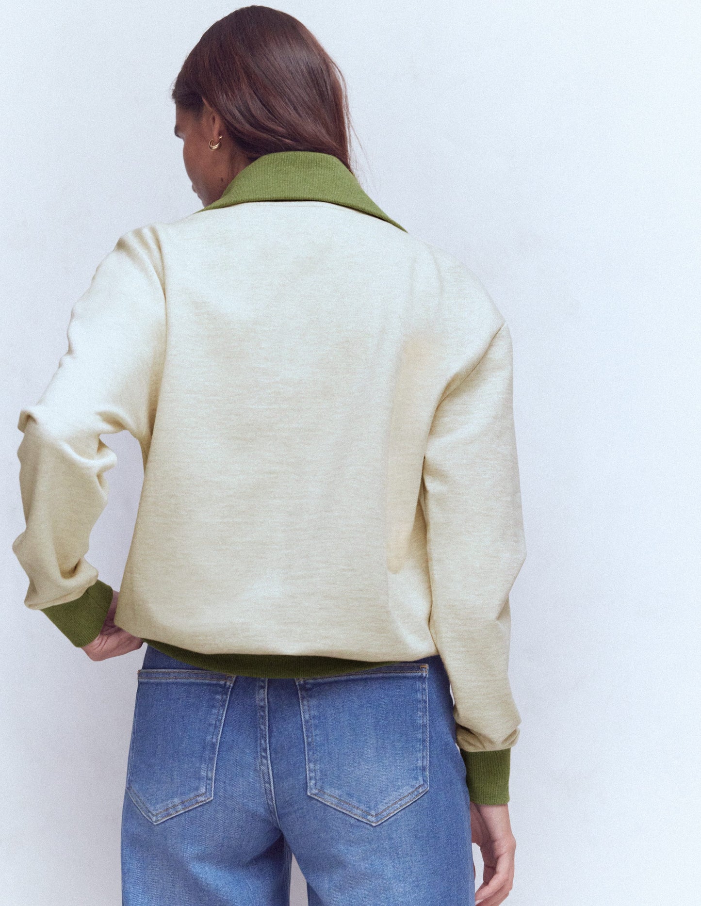 Colourblock Sweatshirt-Khaki and Oatmeal Marl