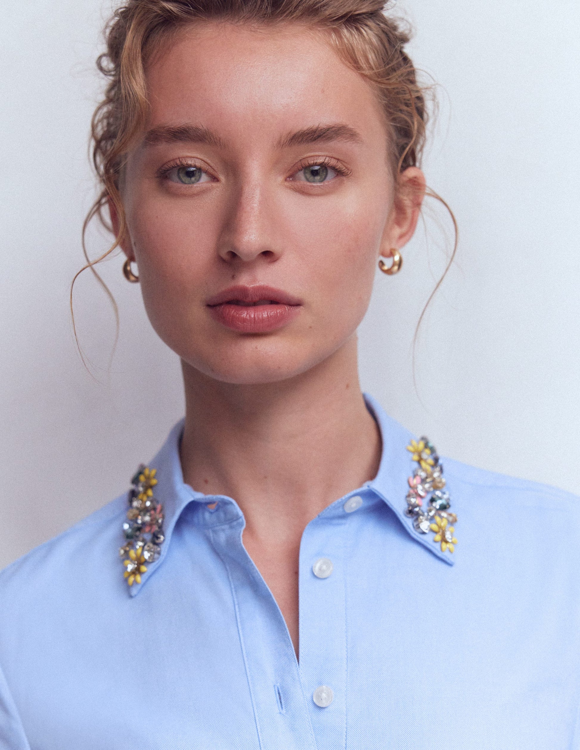 Sienna Trim Detail Shirt-BLUE OXFORD, JEWEL COLLAR-3