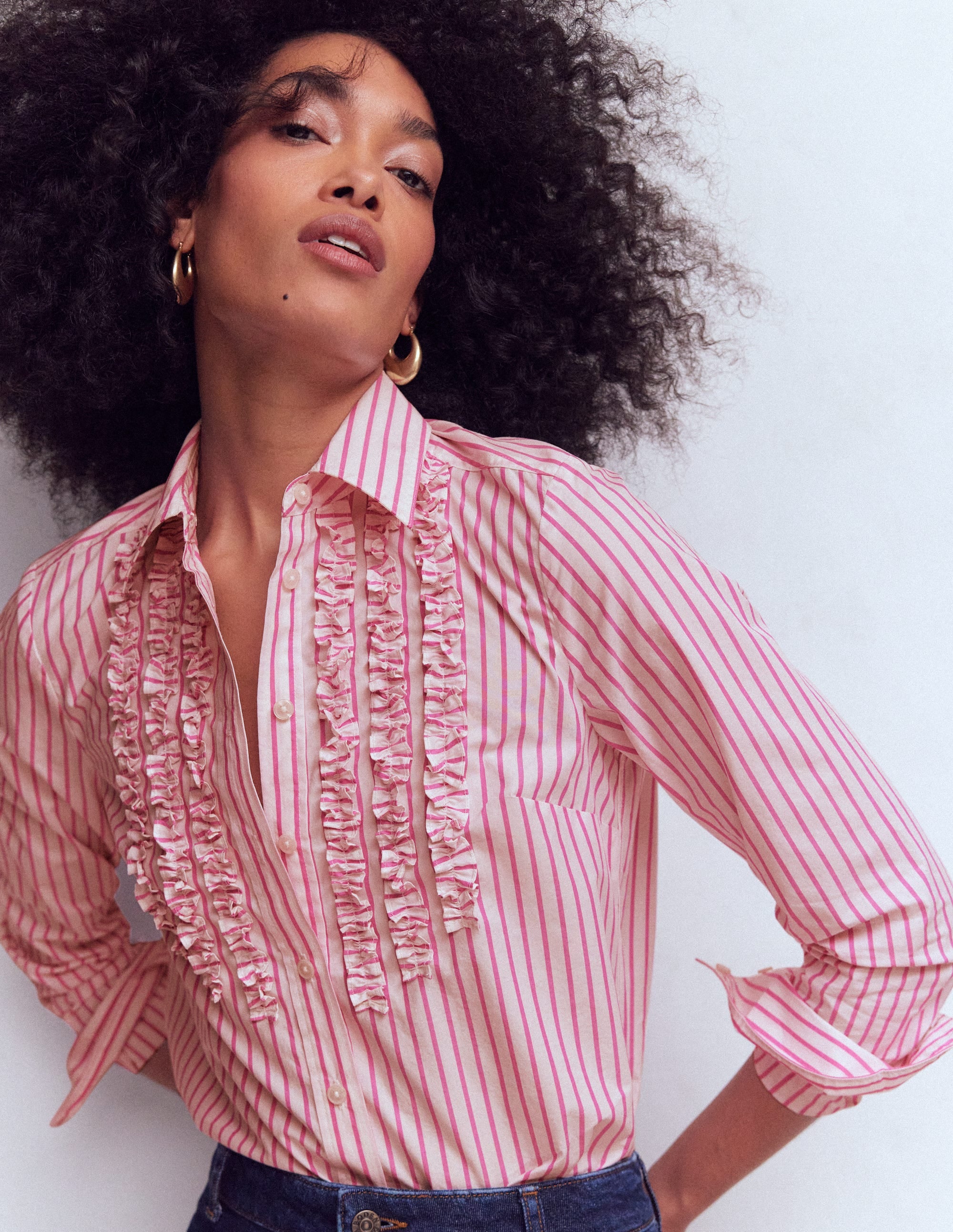 Sienna Trim Detail Shirt-Ivory, Pink stripe - Image 1