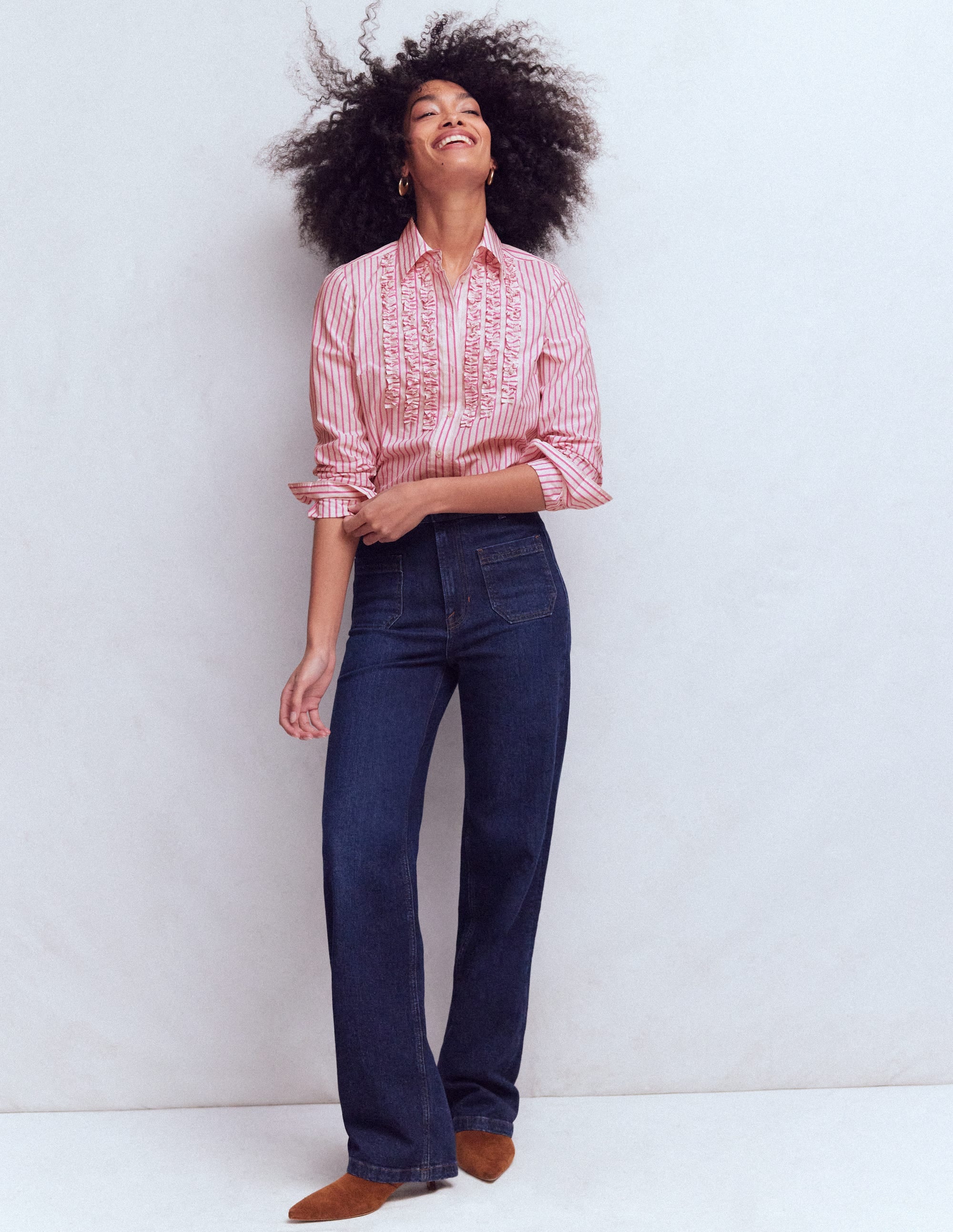 Sienna Trim Detail Shirt-Ivory, Pink stripe - Image 2