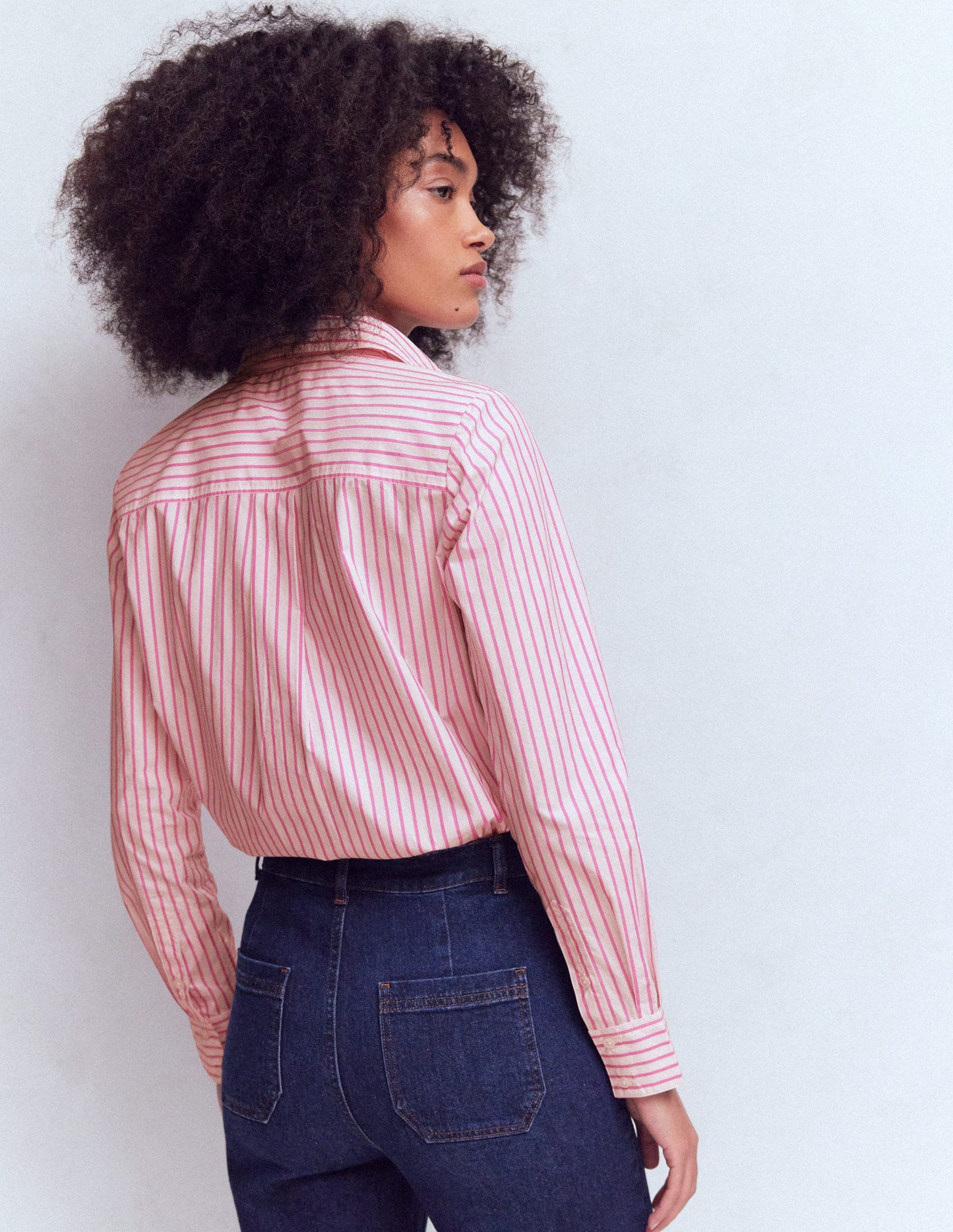 Sienna Trim Detail Shirt-Ivory, Pink stripe