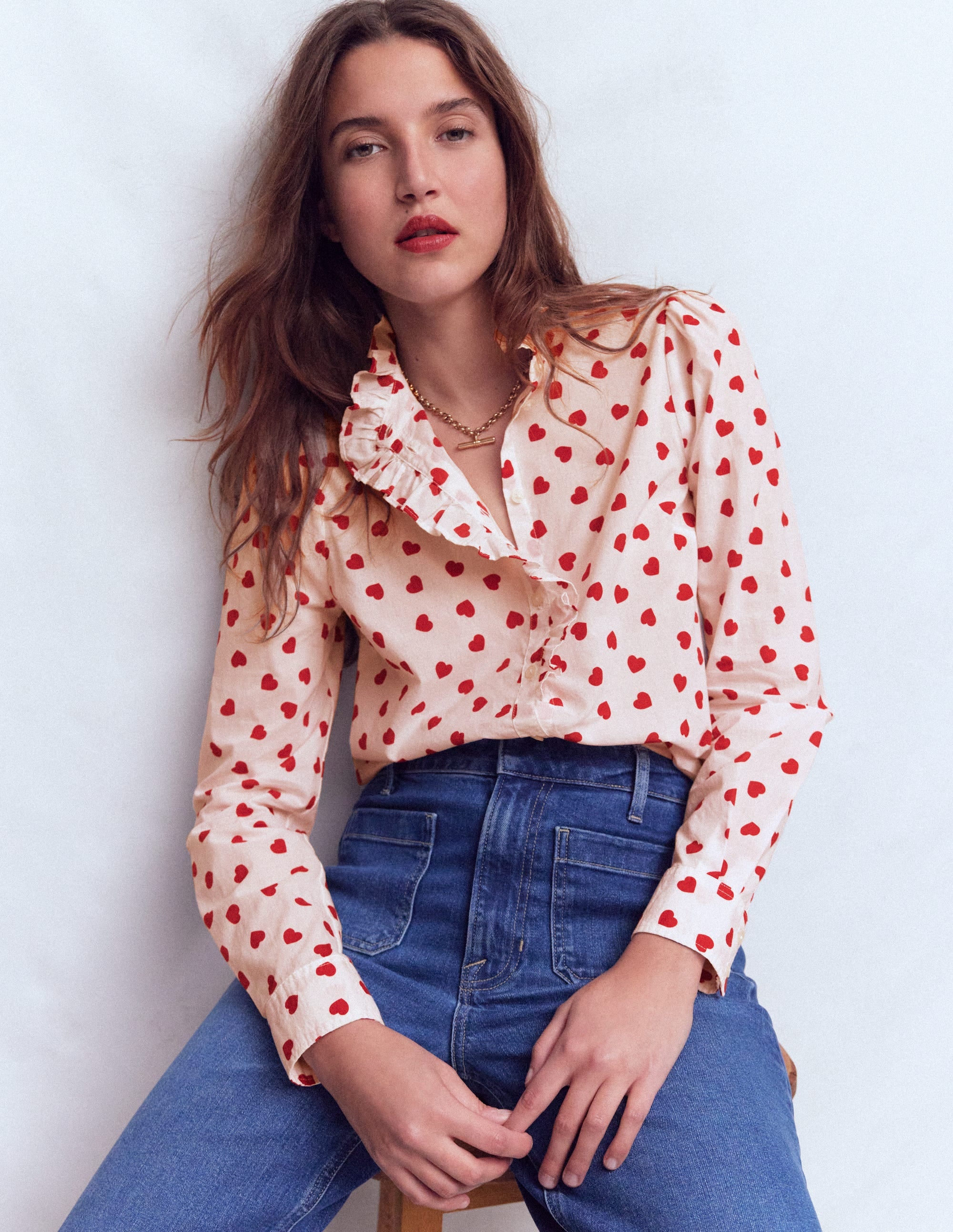 Isabel Ruffle Cotton Shirt-Ivory, Heart Confetti - Image 1