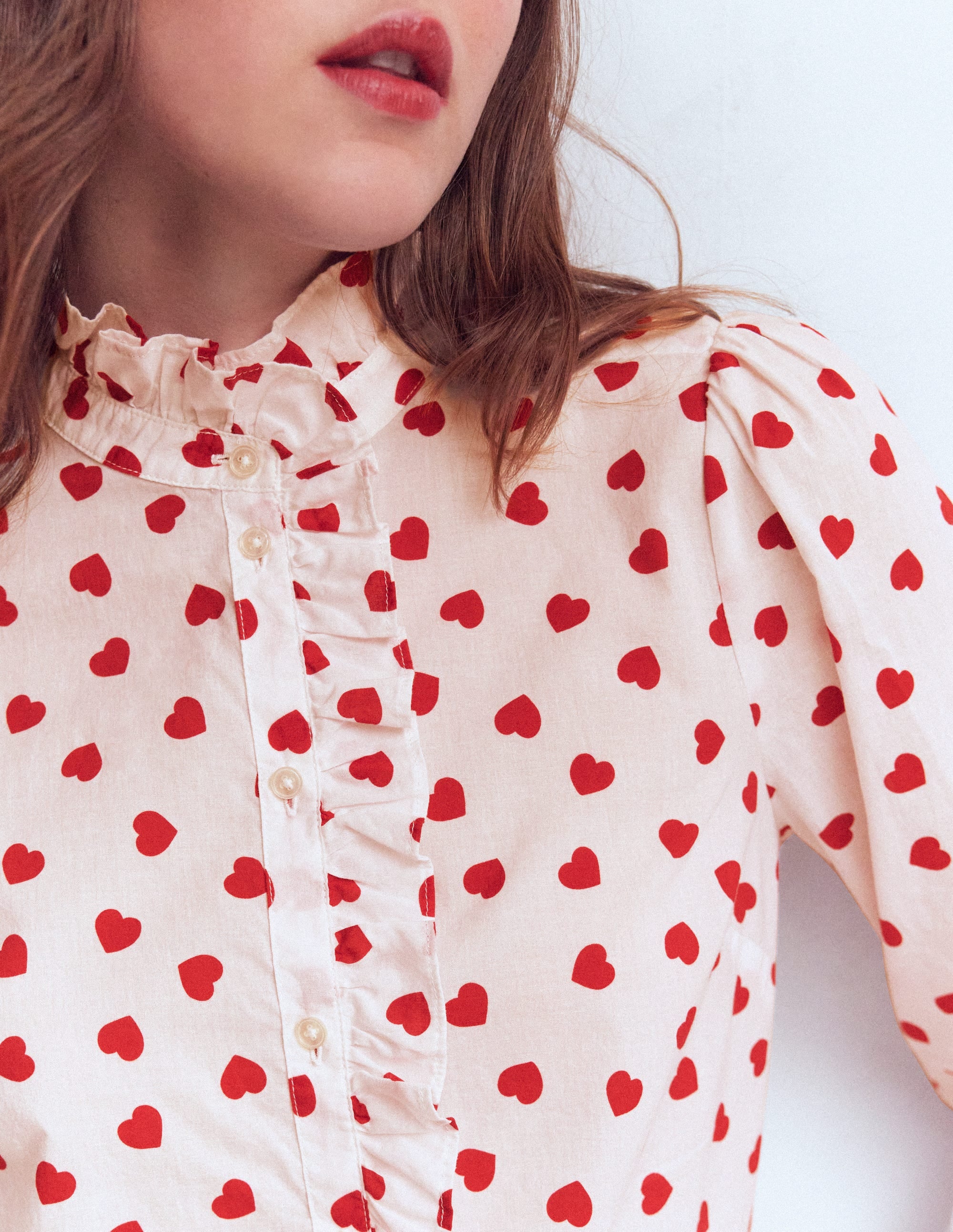 Isabel Ruffle Cotton Shirt-Ivory, Heart Confetti - Image 2