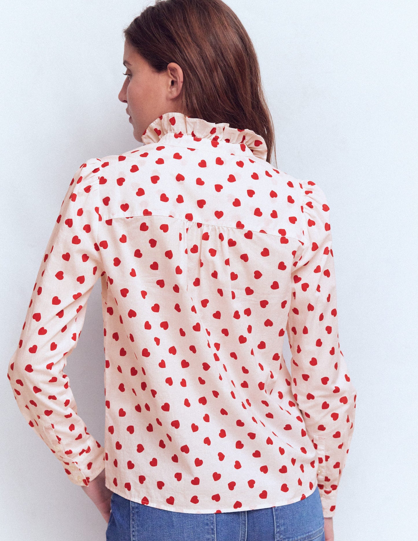Isabel Ruffle Cotton Shirt-Ivory, Hearts