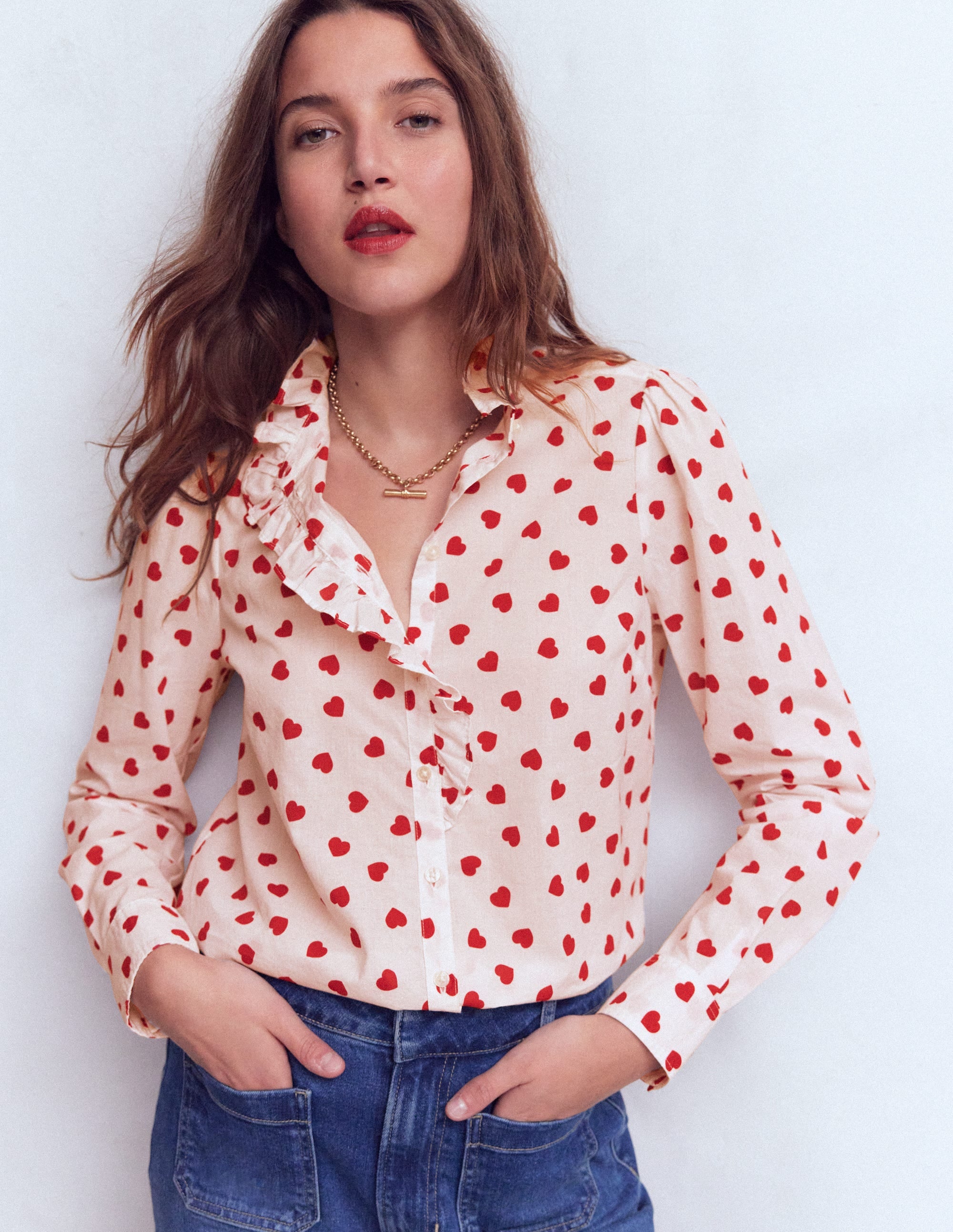 Isabel Ruffle Cotton Shirt-Ivory, Heart Confetti - Image 4
