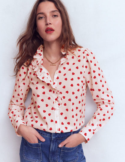 Isabel Ruffle Cotton Shirt-Ivory, Hearts-4