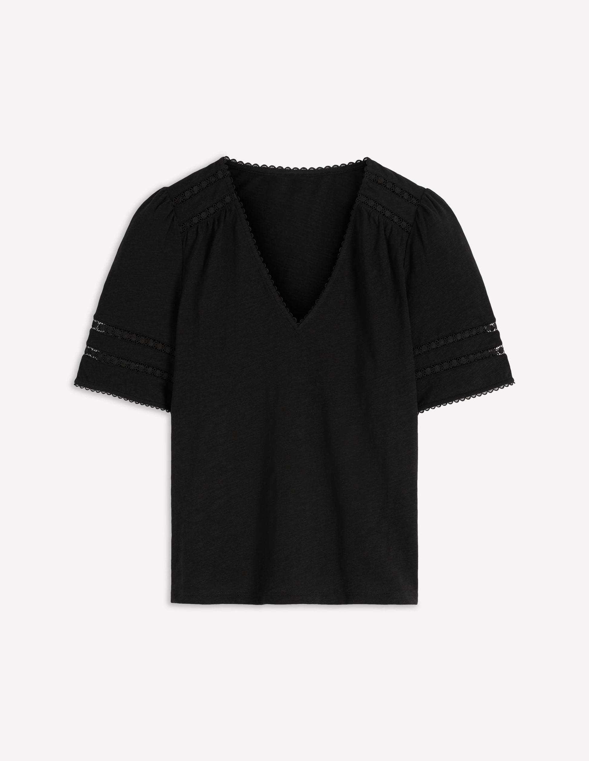 Poppy Trim V Neck T-Shirt-Black-5
