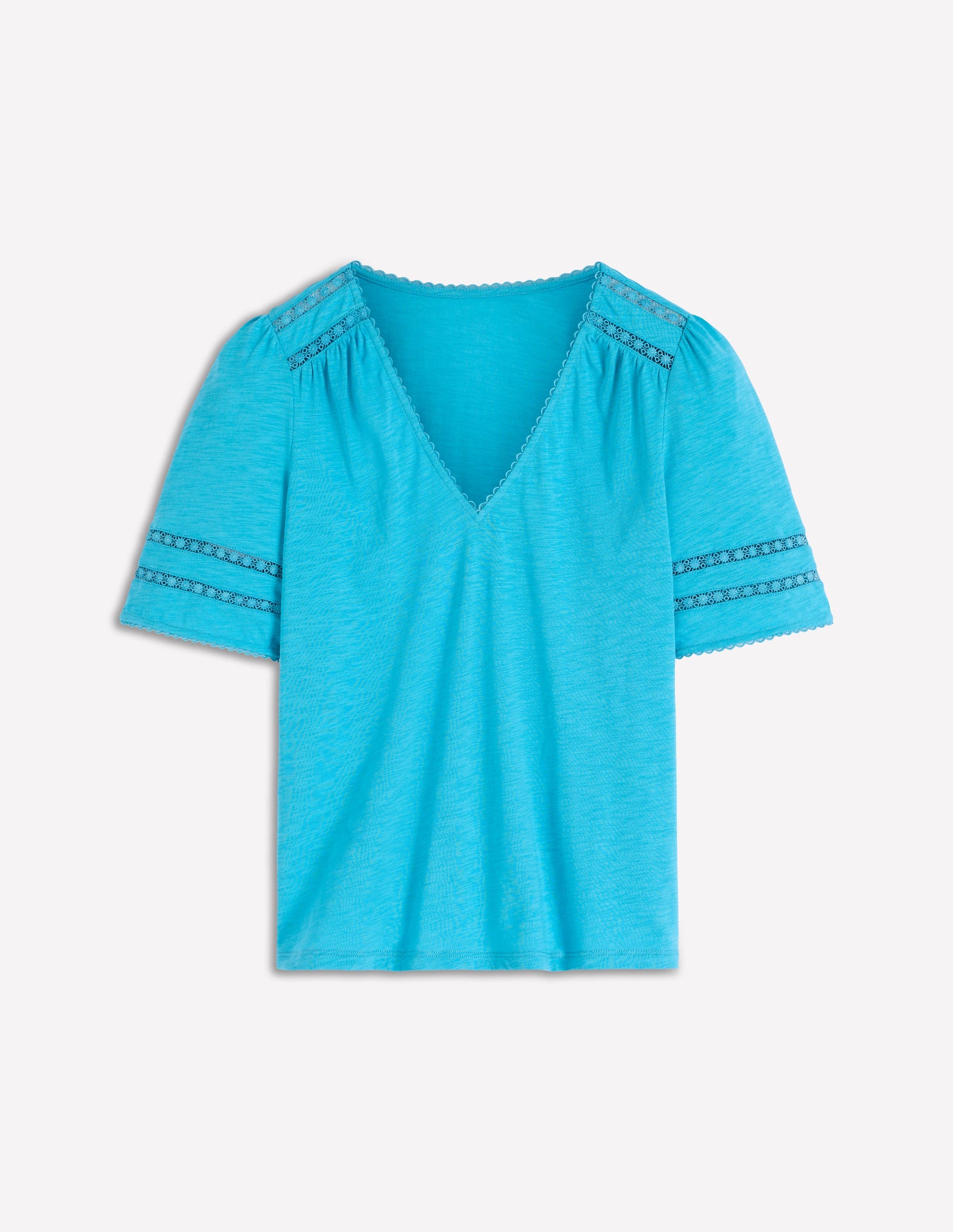 Poppy Trim V Neck T-Shirt-Duck Egg Blue-6