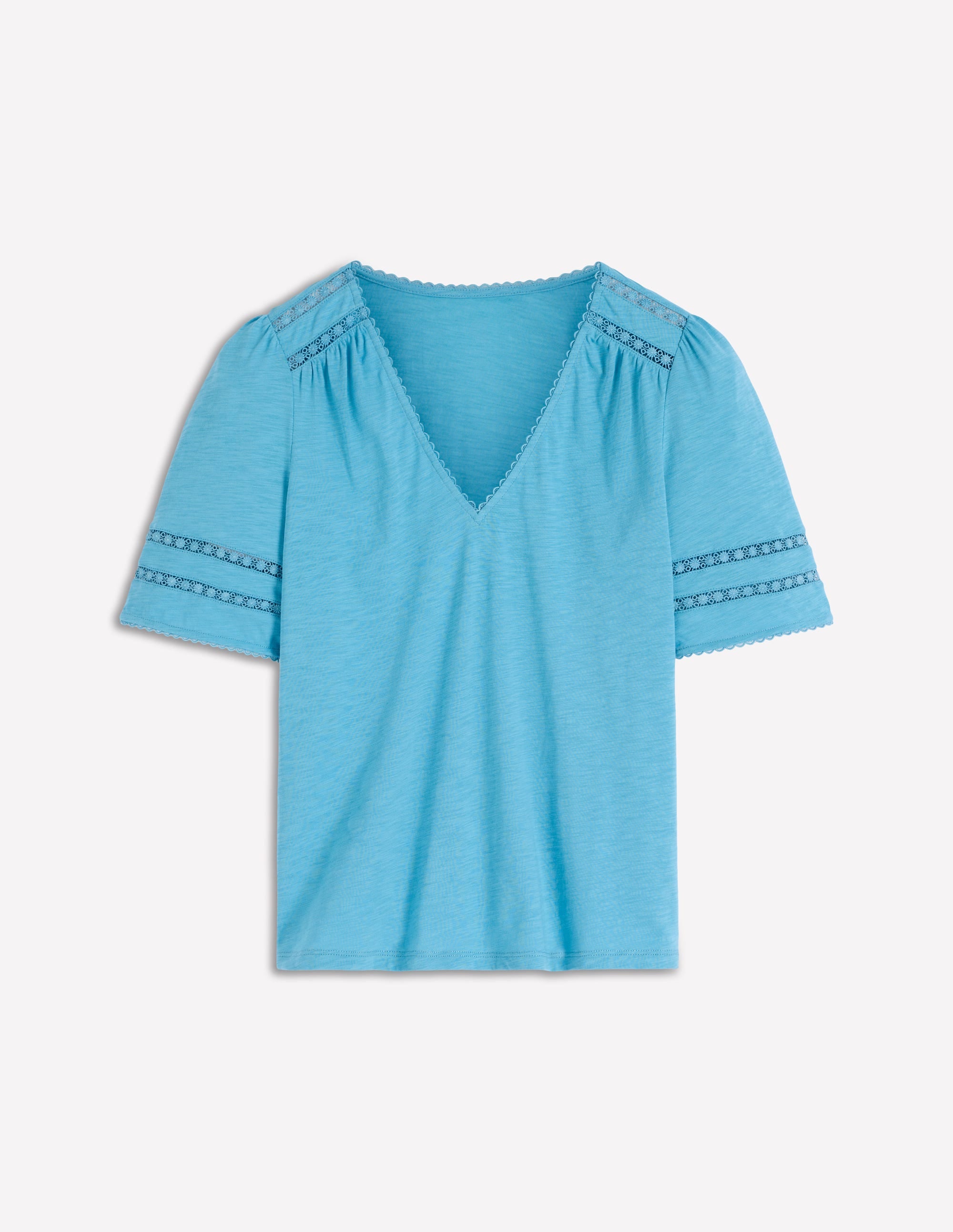 Poppy Trim V Neck T-Shirt-Duck Egg Blue - Image 6