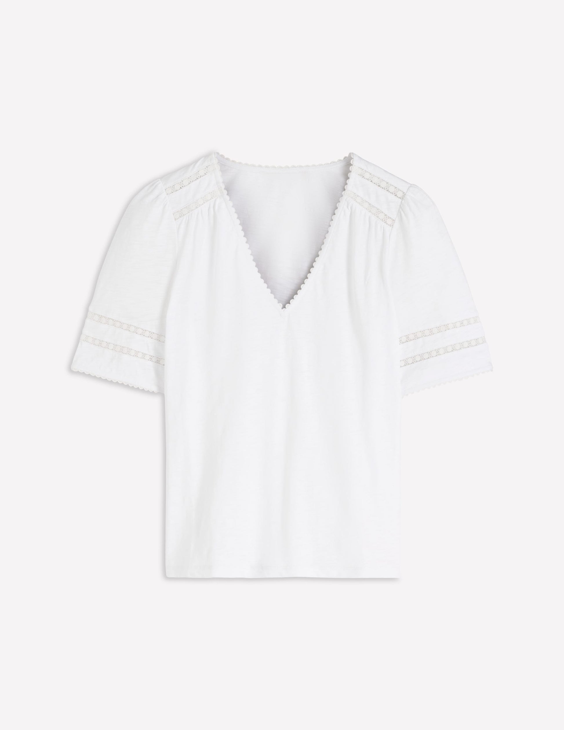 Poppy Trim V Neck T-Shirt-White-5