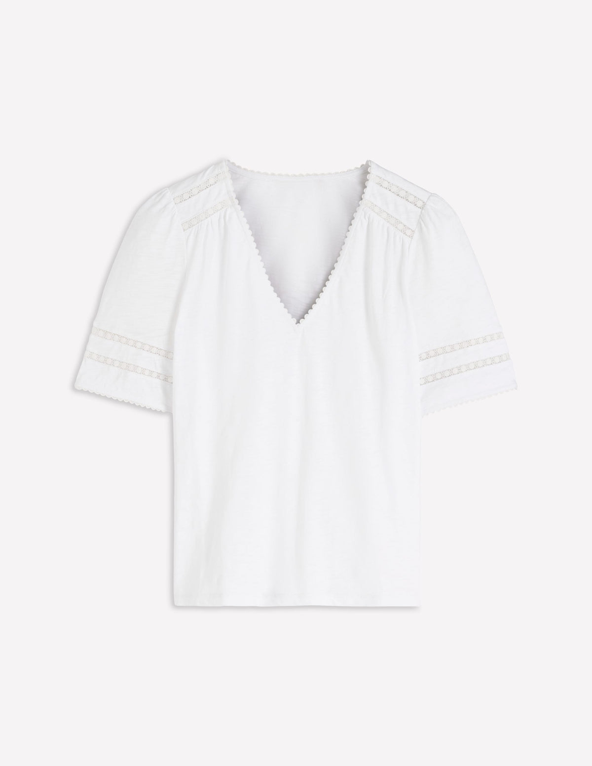 Poppy Trim V Neck T-Shirt-White - Image 5