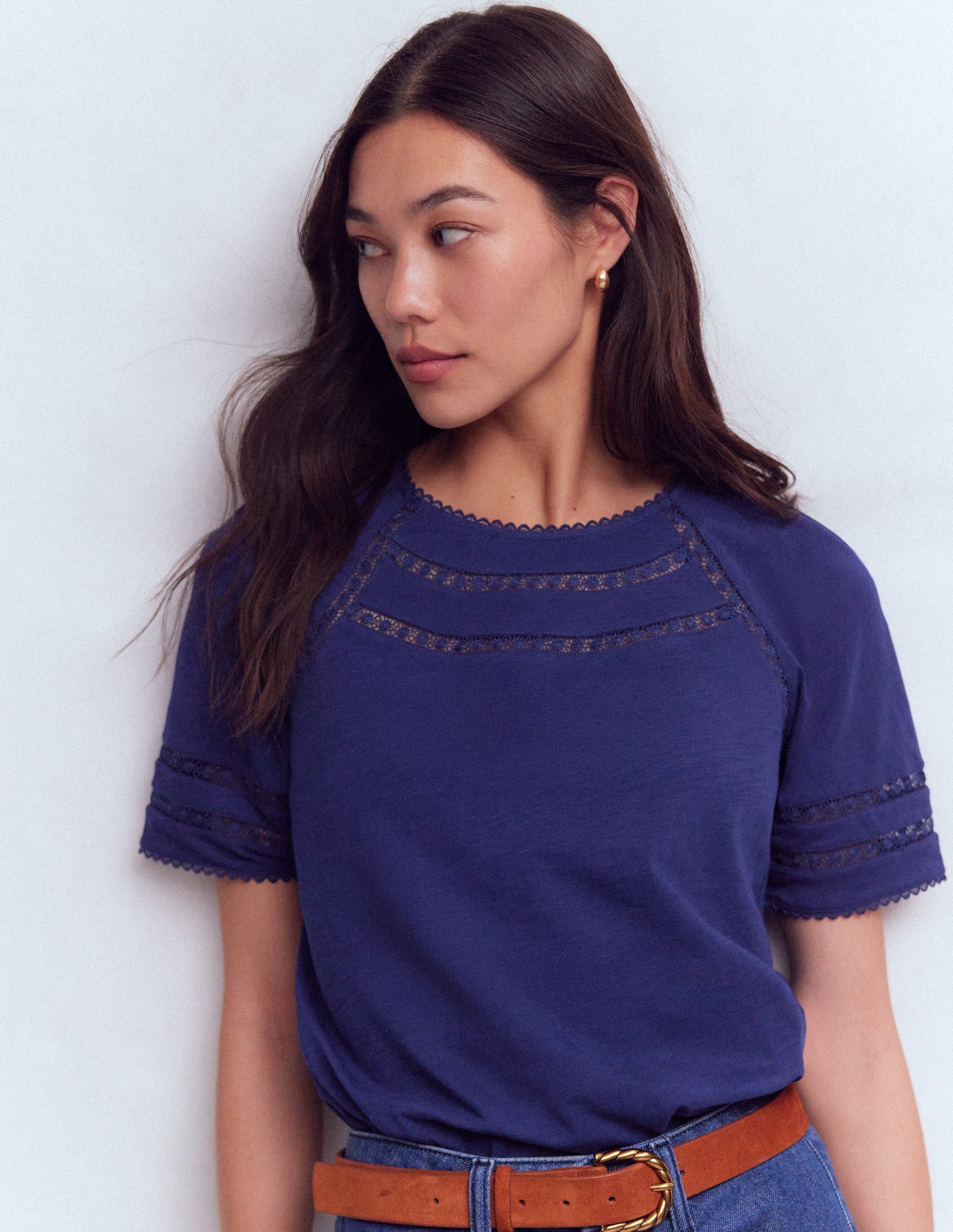 Poppy Trim Crew T-shirt-Beacon Blue-4