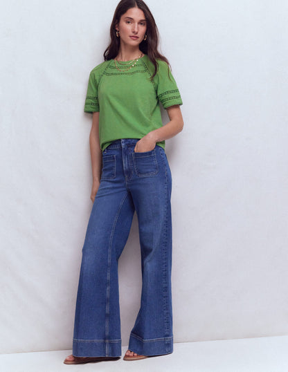 Poppy Trim Crew T-shirt-Stone Green-4