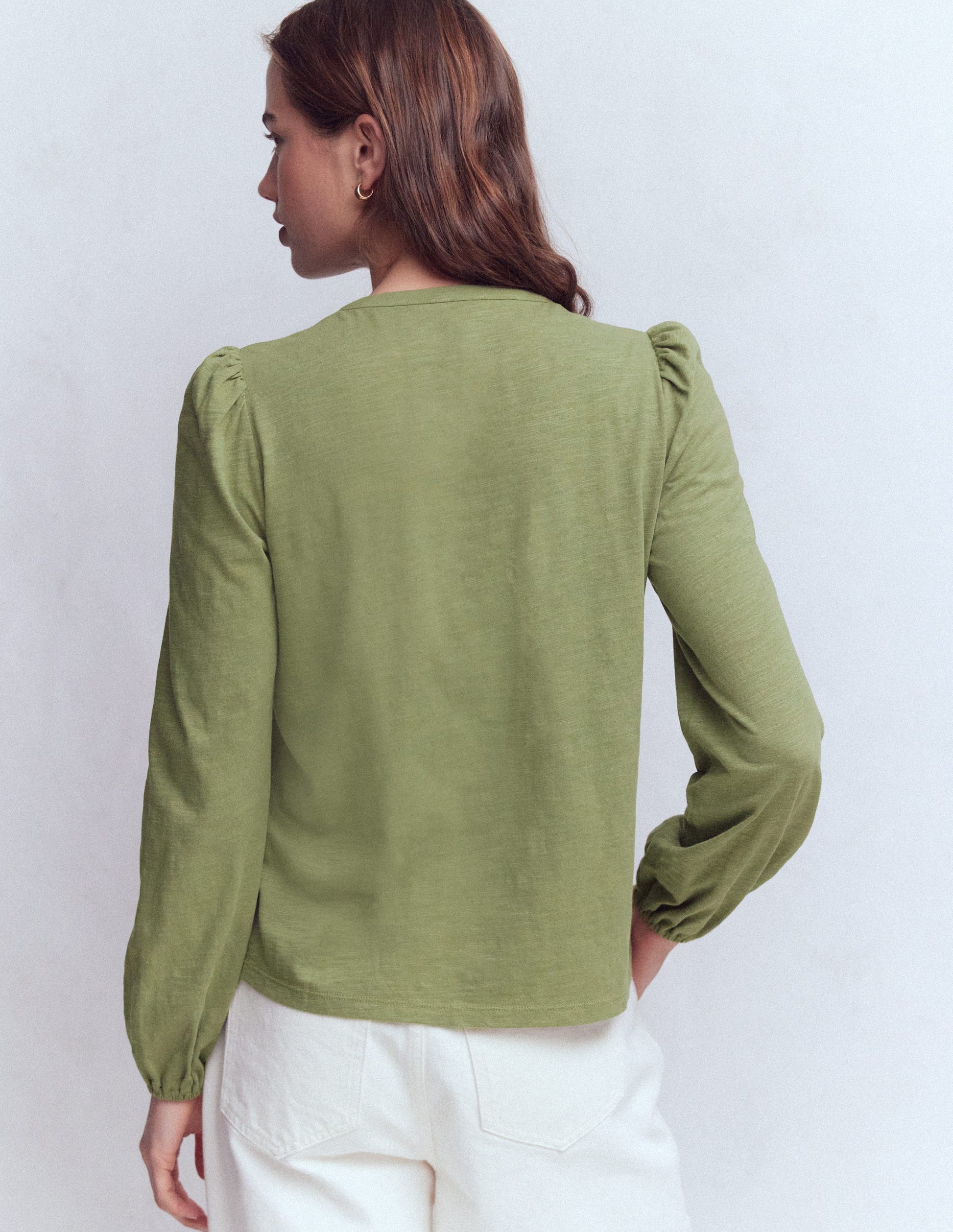 Poppy Long Sleeve Top-Oil Green-2