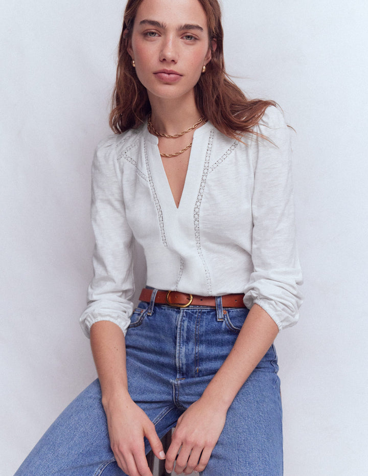 Poppy Long Sleeve Top-White