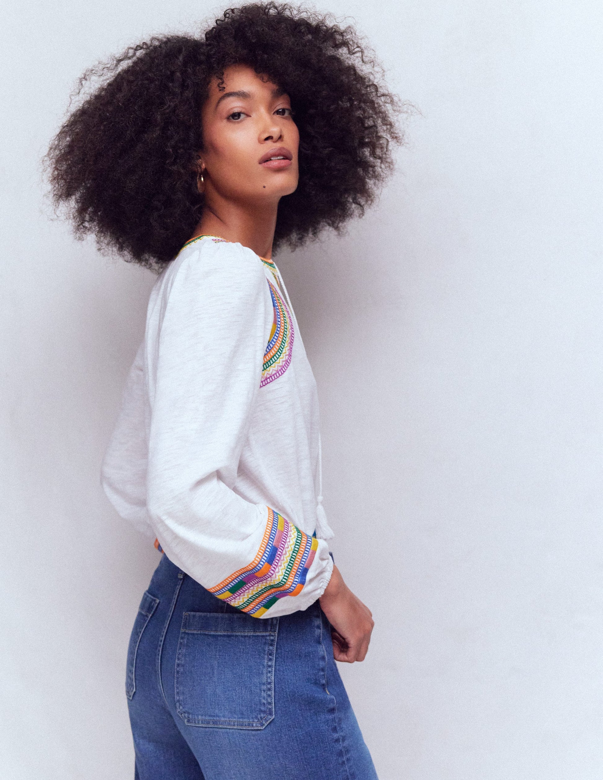 Notch Neck Embroidered Top-White Multi Embroidery-3