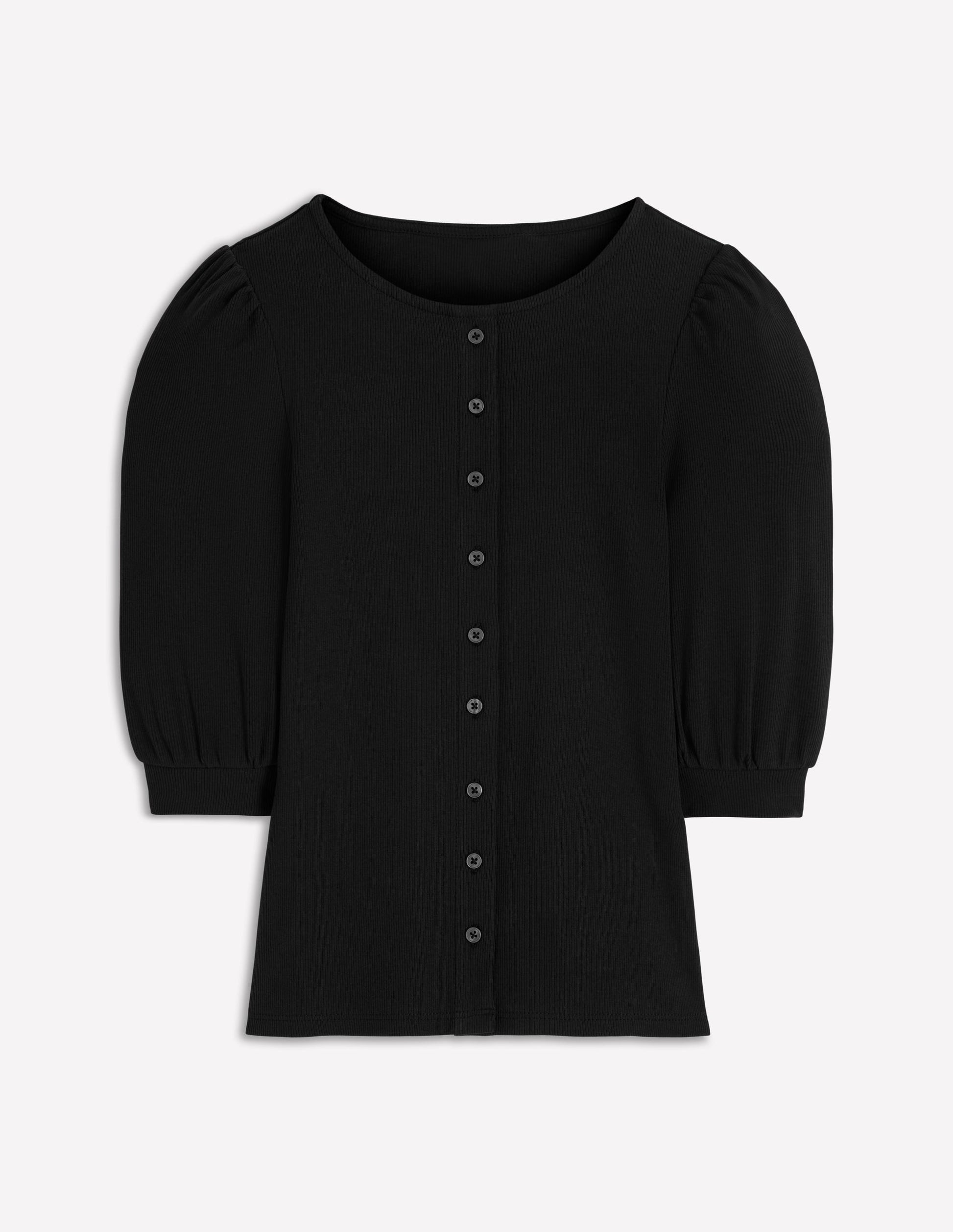 Evie Ribbed Puff Sleeve Top-Black-4