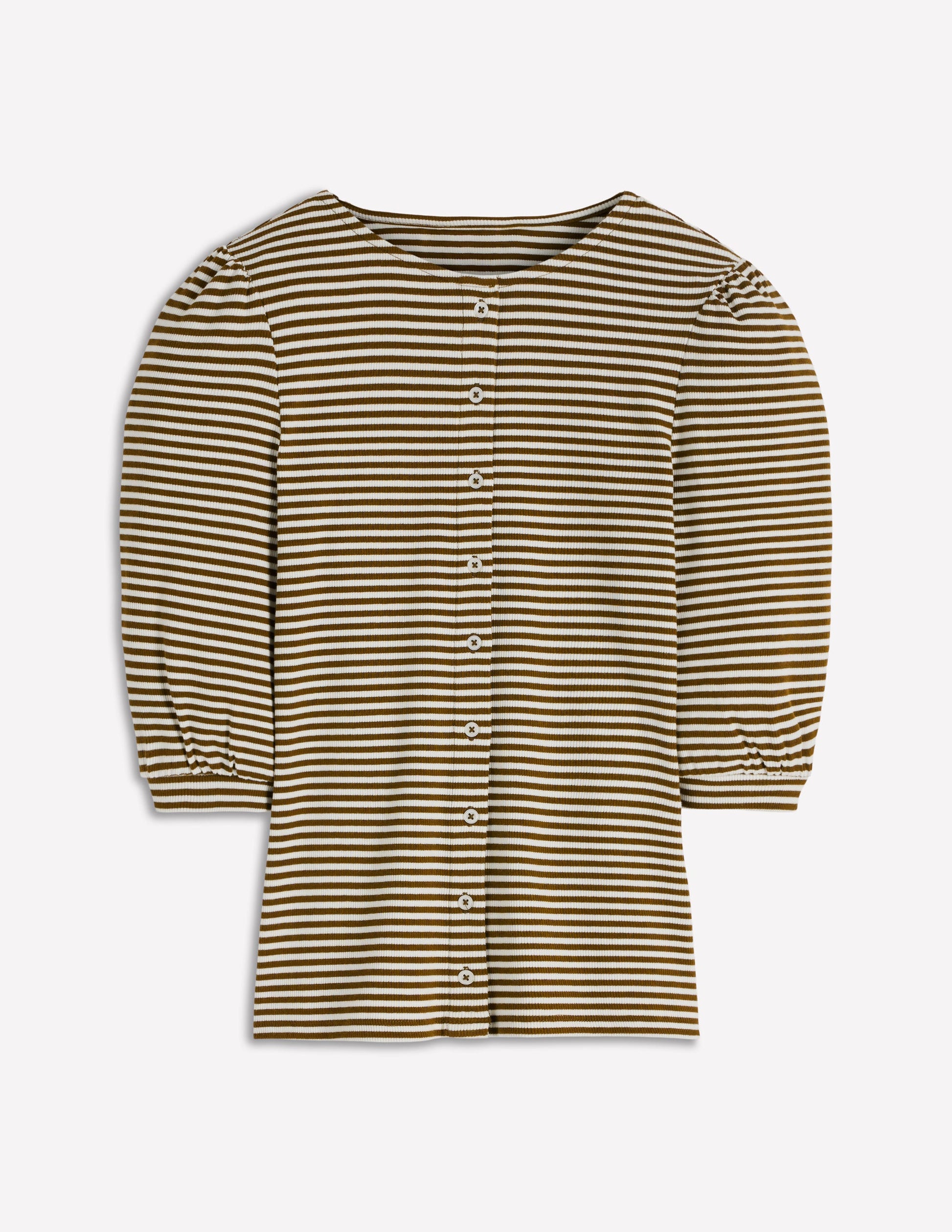 Evie Ribbed Puff Sleeve Top-Potting Soil, Ivory Stripe-5