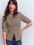 Evie Ribbed Puff Sleeve Top-Potting Soil, Ivory Stripe