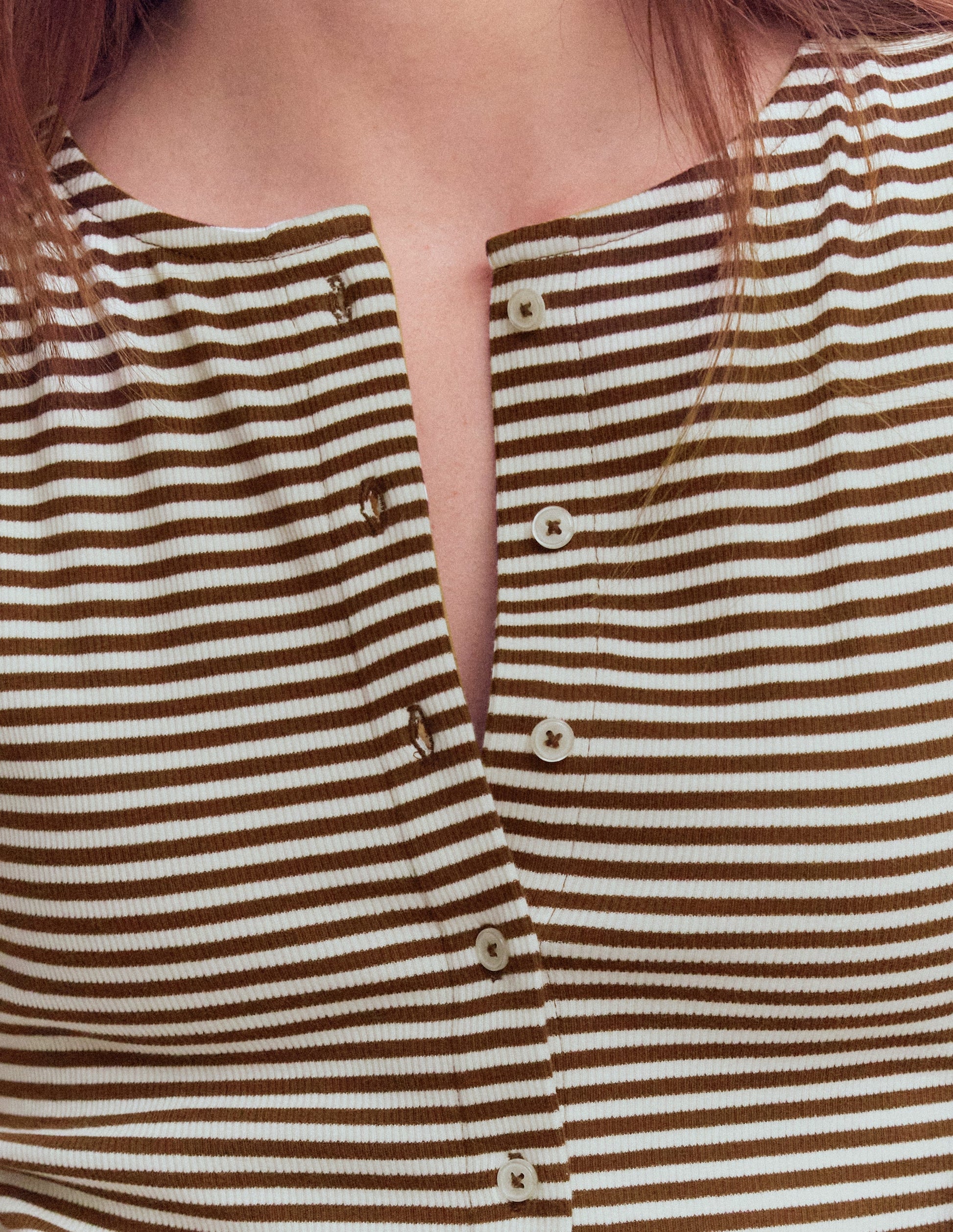 Evie Ribbed Puff Sleeve Top-Potting Soil, Ivory Stripe-2